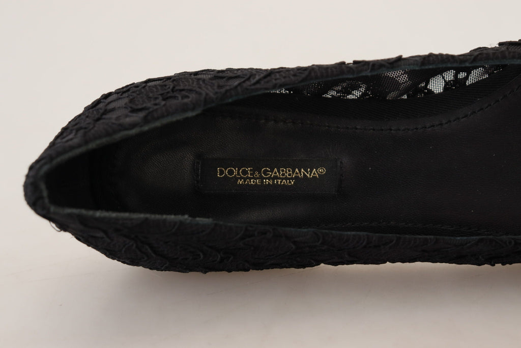 Dolce & Gabbana Black Taormina Lace Crystals Flats Shoes Dolce & Gabbana