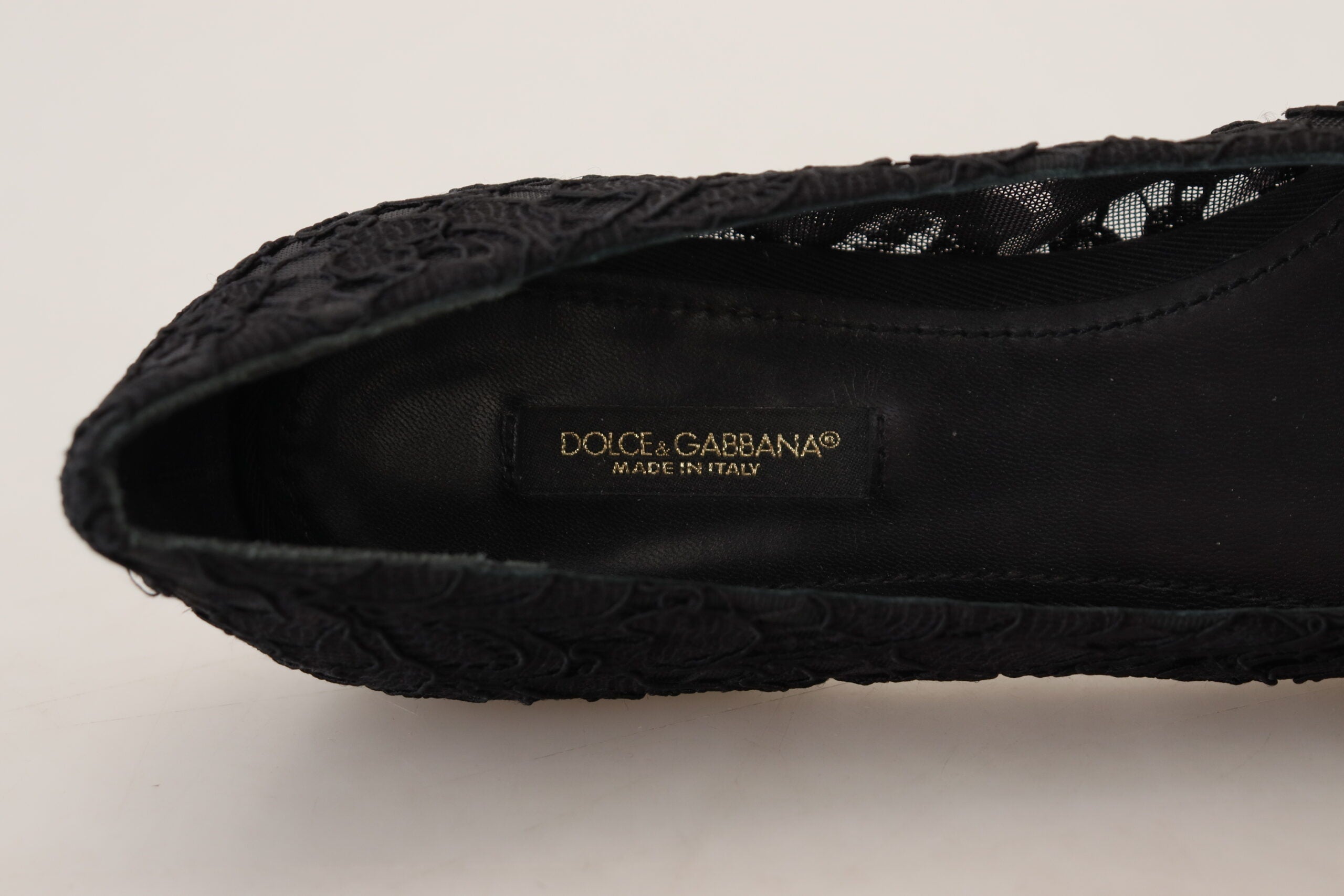 Dolce & Gabbana Black Taormina Lace Crystals Flats Shoes Dolce & Gabbana
