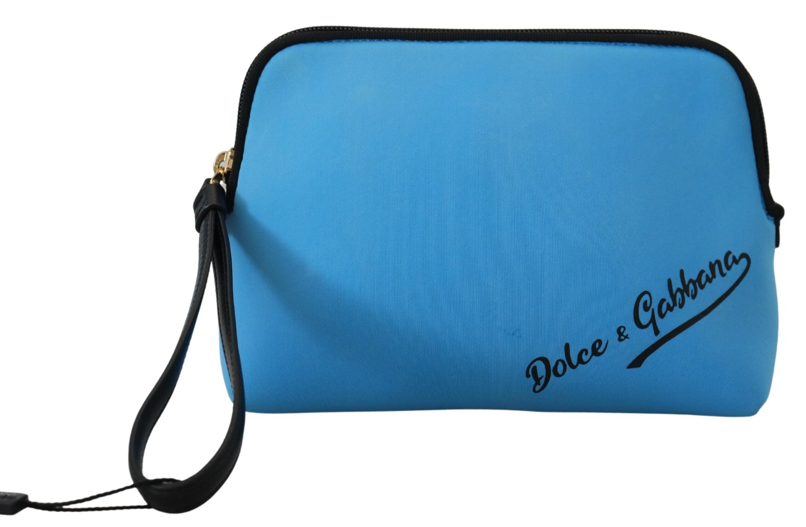 Dolce & Gabbana Blue Logo Print Hand Pouch Leopard Print Toiletry Bag Dolce & Gabbana