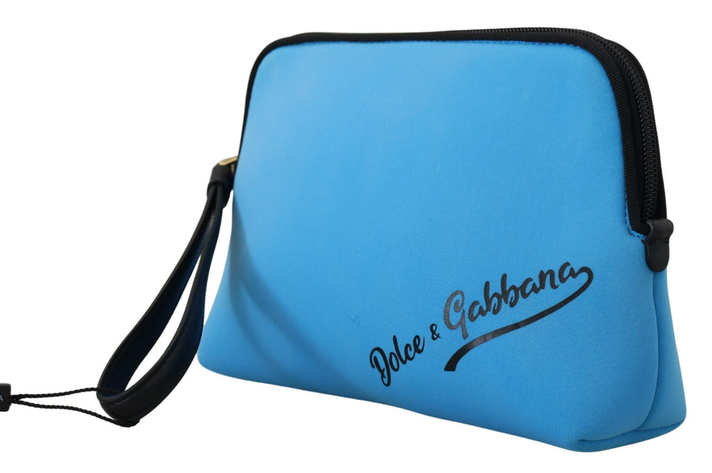 Dolce & Gabbana Blue Logo Print Hand Pouch Leopard Print Toiletry Bag Dolce & Gabbana