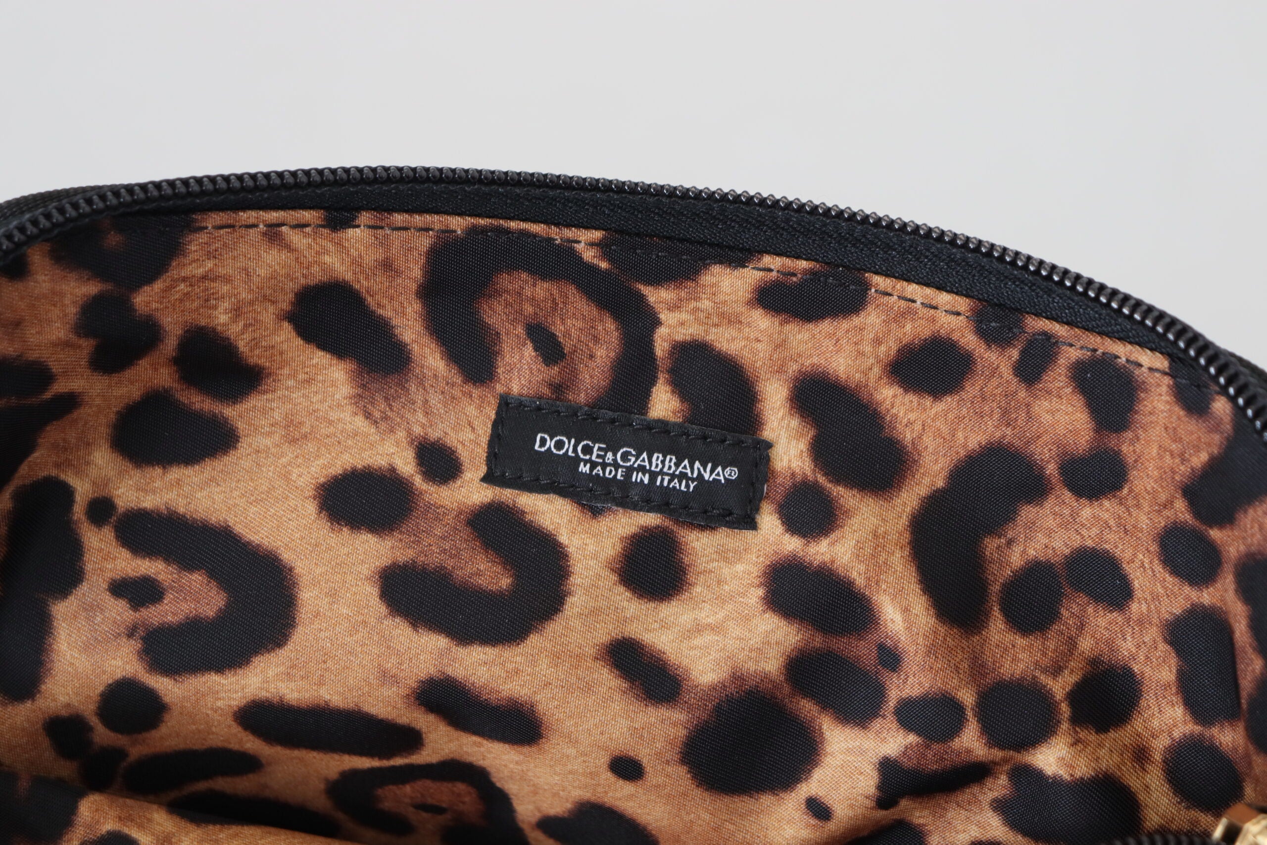 Dolce & Gabbana Blue Logo Print Hand Pouch Leopard Print Toiletry Bag Dolce & Gabbana