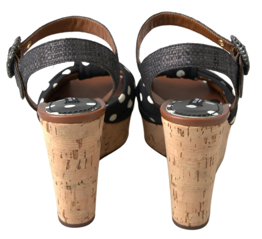 Dolce & Gabbana Black  Wedges Polka Dotted Ankle Strap Shoes Sandals Dolce & Gabbana