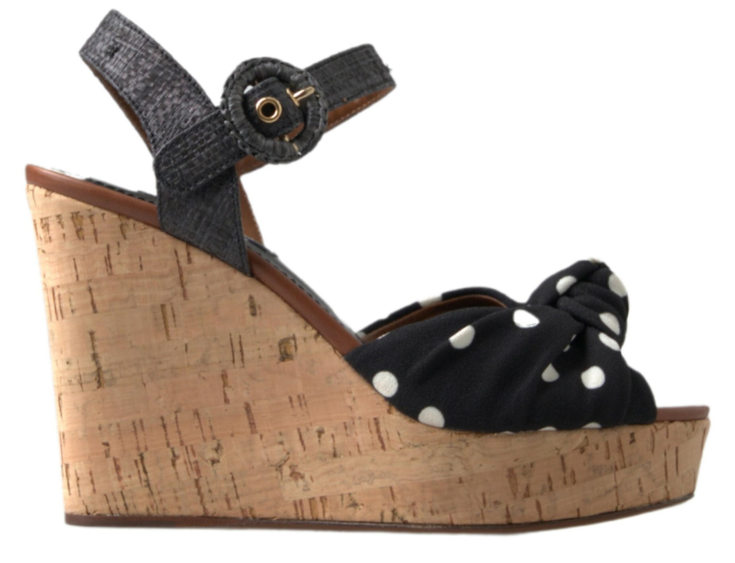 Dolce & Gabbana Black  Wedges Polka Dotted Ankle Strap Shoes Sandals Dolce & Gabbana
