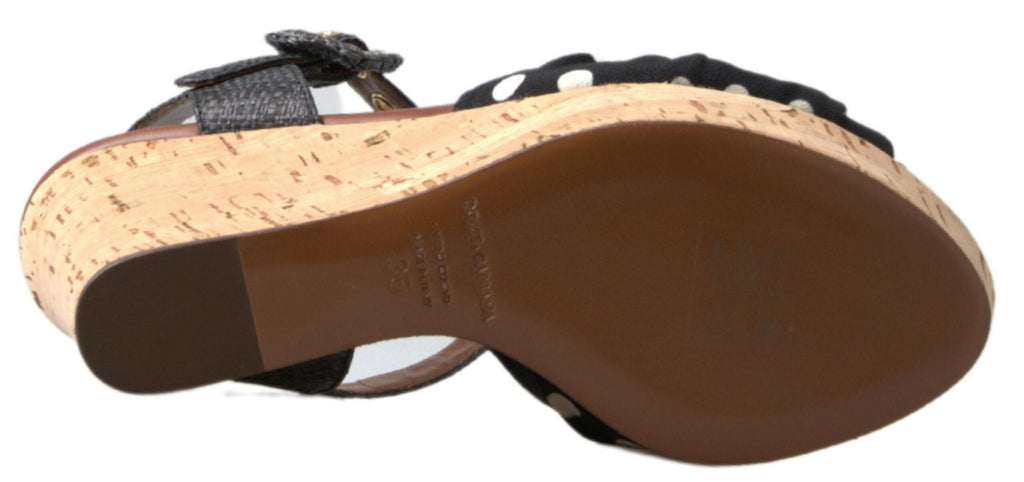 Dolce & Gabbana Black  Wedges Polka Dotted Ankle Strap Shoes Sandals Dolce & Gabbana