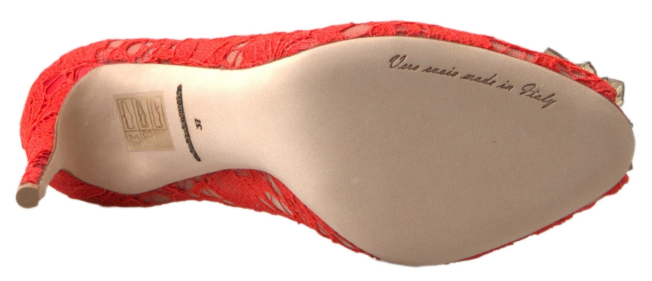 Dolce & Gabbana Red Taormina Lace Crystal Heels Pumps Shoes Dolce & Gabbana