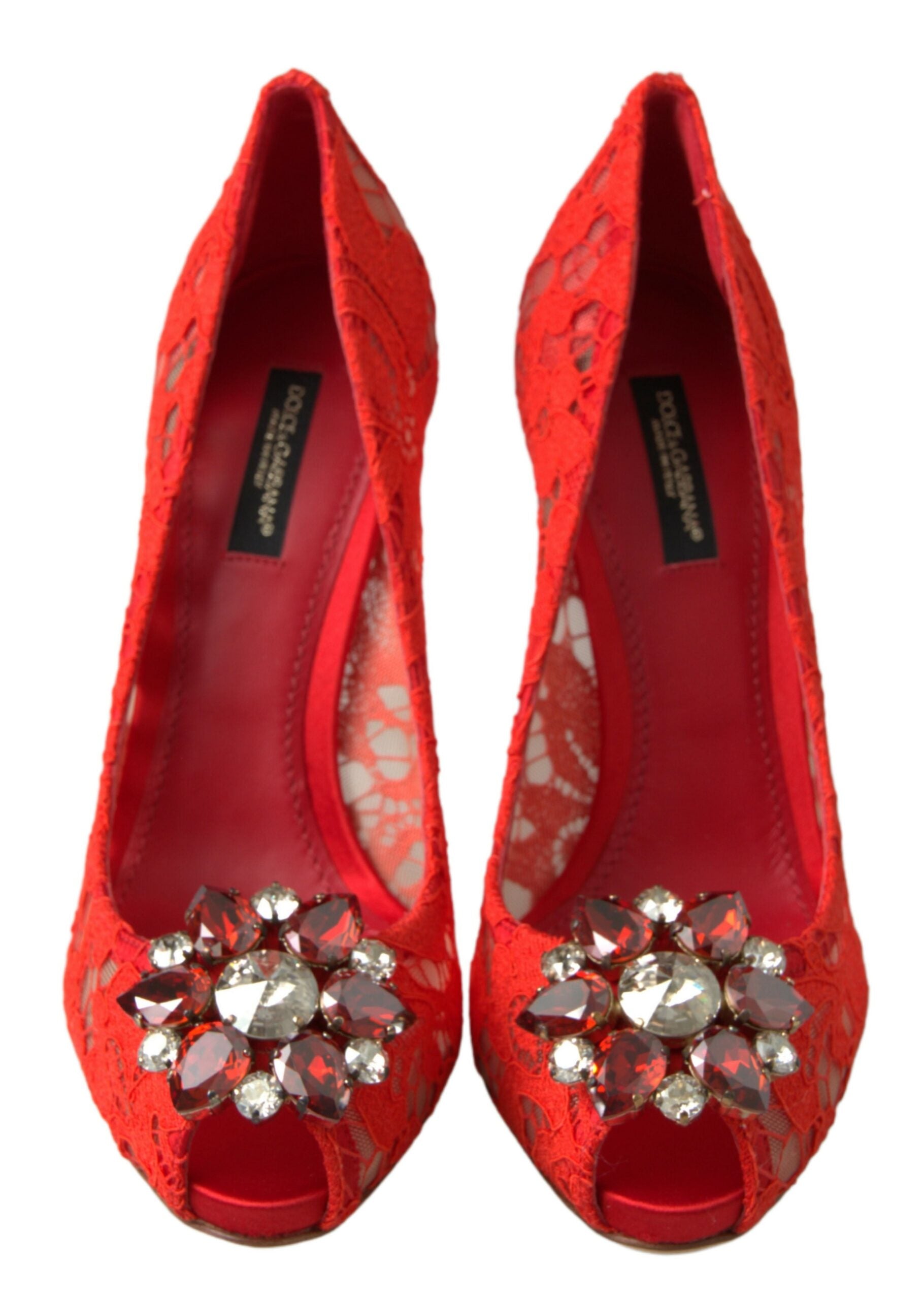 Dolce & Gabbana Red Taormina Lace Crystal Heels Pumps Shoes Dolce & Gabbana
