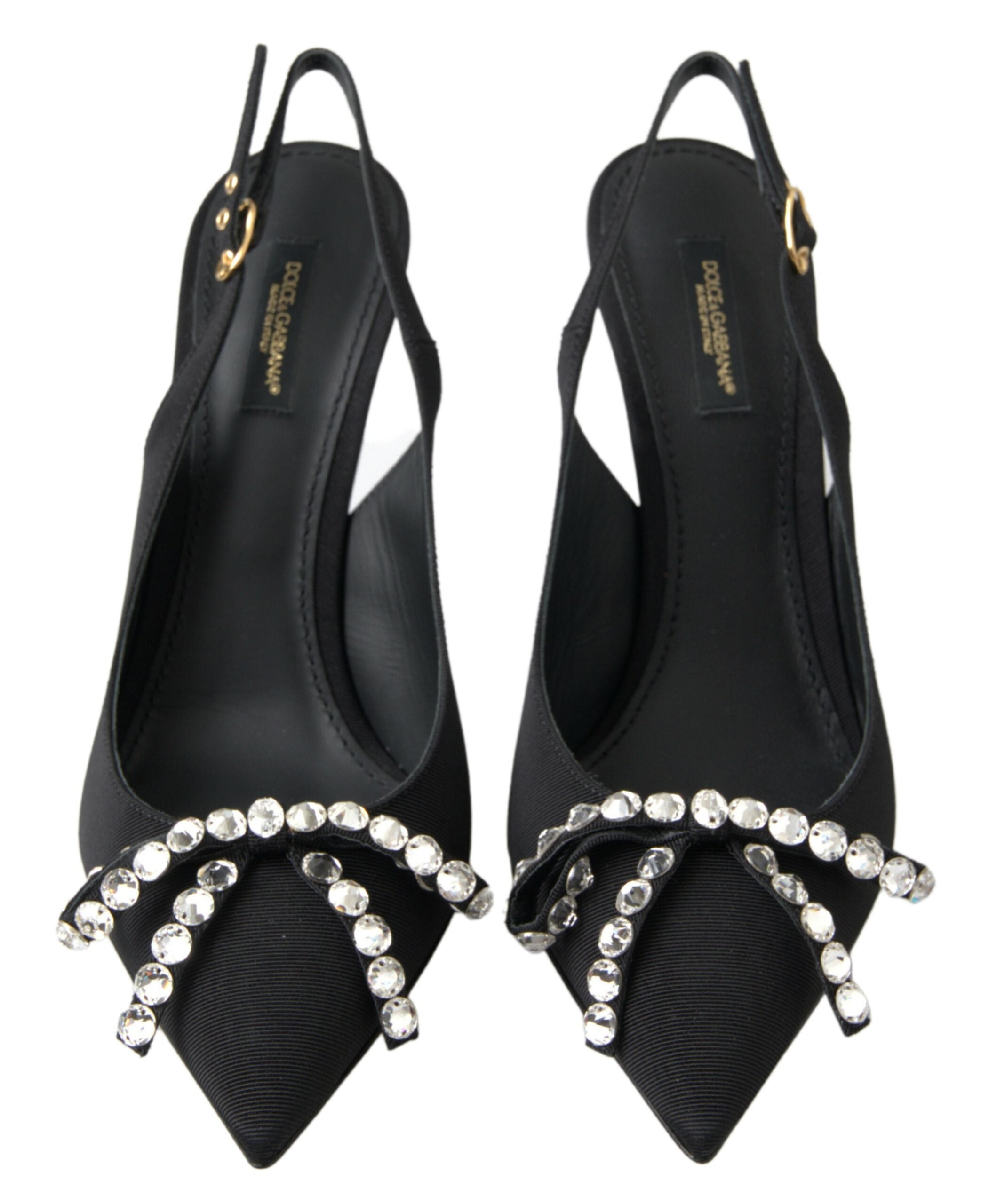 Dolce & Gabbana Black Crystal Embellished Slingback Heel Shoes Dolce & Gabbana
