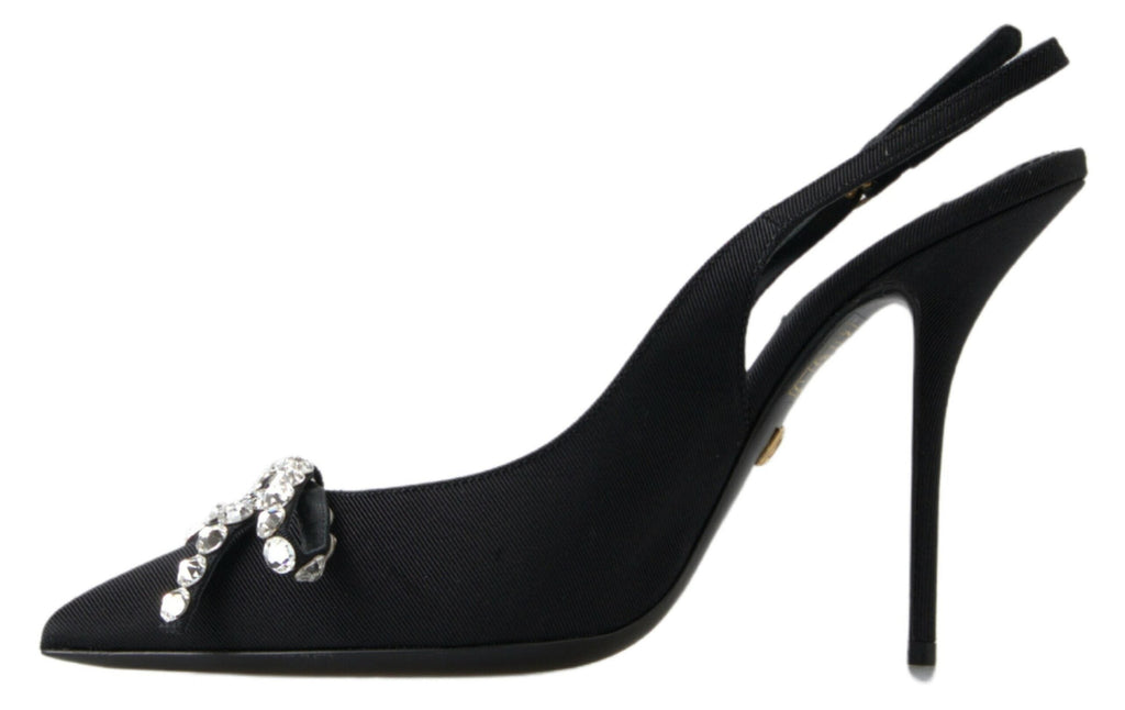 Dolce & Gabbana Black Crystal Embellished Slingback Heel Shoes Dolce & Gabbana