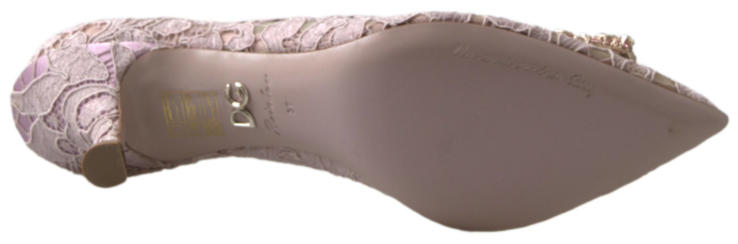 Dolce & Gabbana Pink Floral Lace DG Crystal Pumps Shoes Dolce & Gabbana