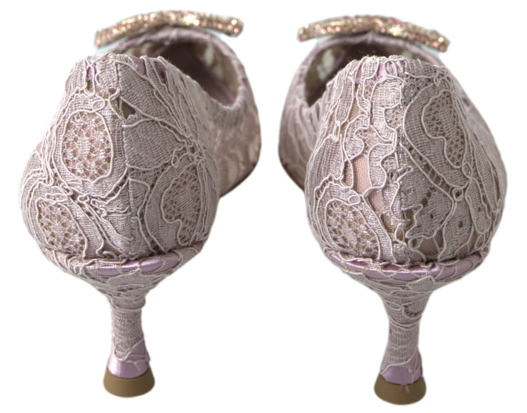Dolce & Gabbana Pink Floral Lace DG Crystal Pumps Shoes Dolce & Gabbana