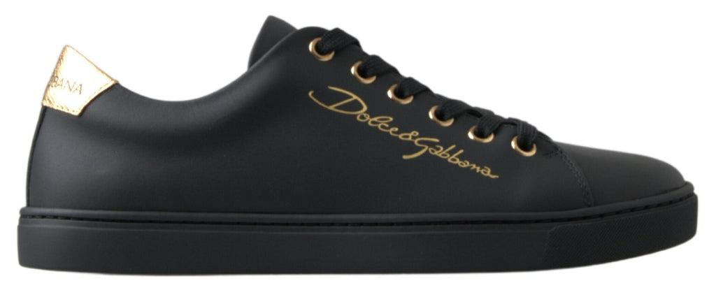 Dolce & Gabbana Black Gold Leather Classic Sneakers Shoes Dolce & Gabbana