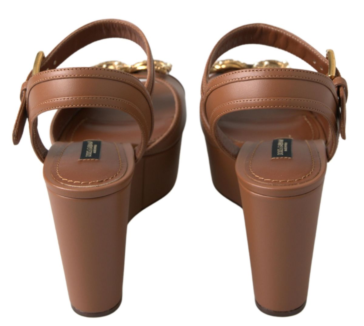 Dolce & Gabbana Brown Leather AMORE Wedges Sandals Shoes Dolce & Gabbana