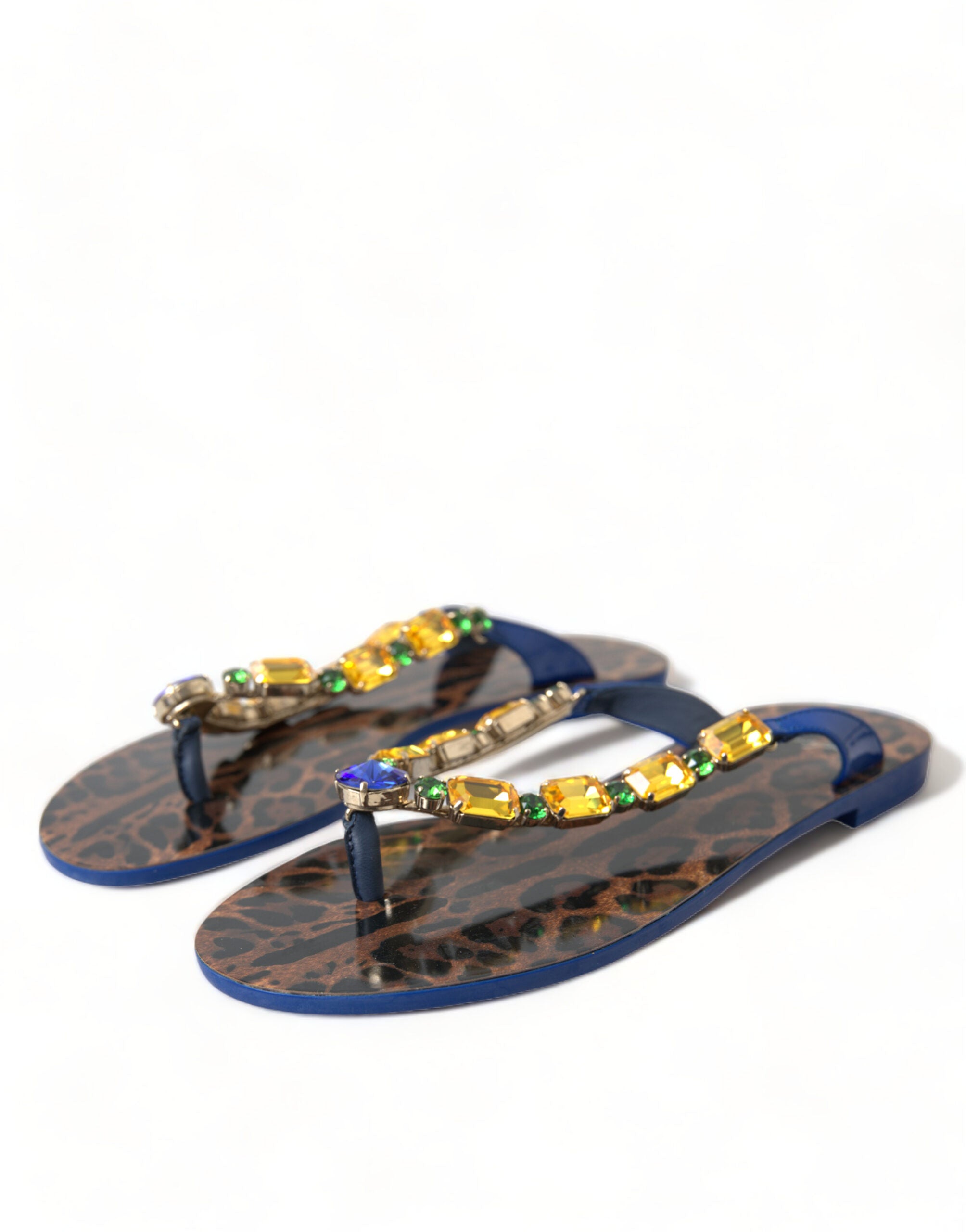 Dolce & Gabbana Blue Crystals Flats Sandals Beachwear Shoes Dolce & Gabbana
