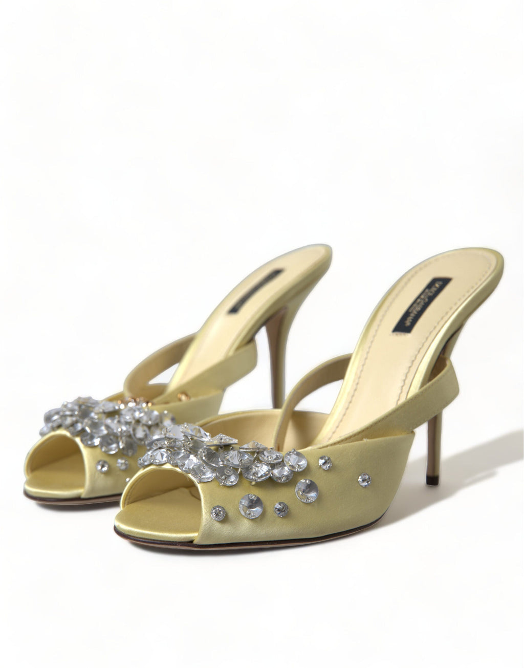 Dolce & Gabbana Yellow Satin Crystal Mary Janes Sandals Dolce & Gabbana