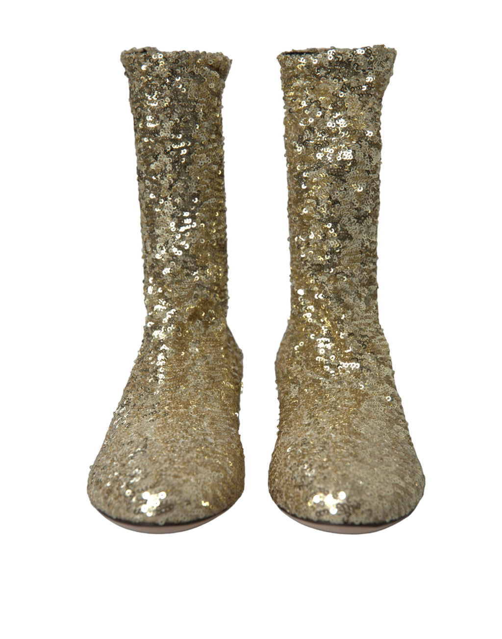 Dolce & Gabbana Gold Sequined Short Boots Stretch Shoes Dolce & Gabbana