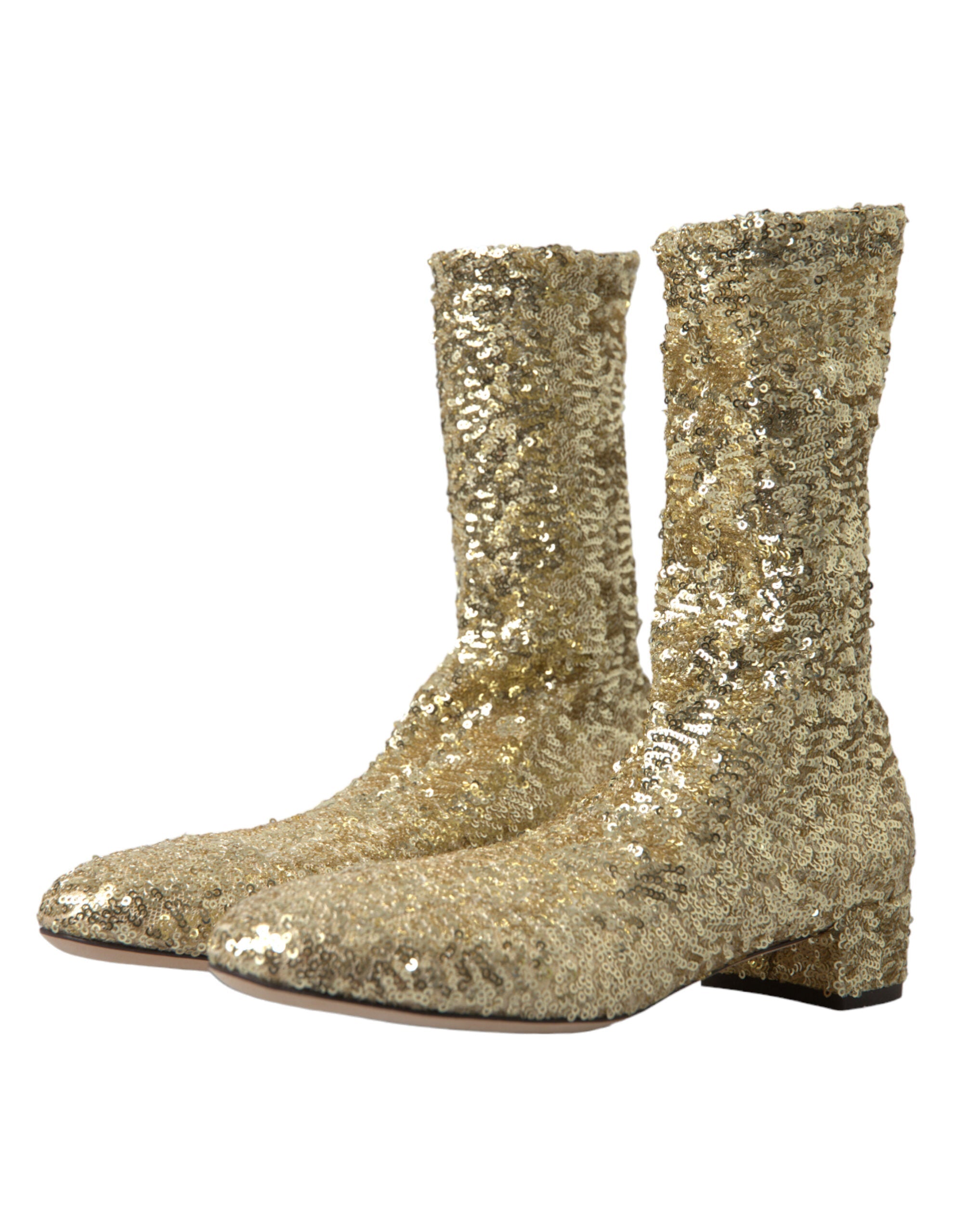 Dolce & Gabbana Gold Sequined Short Boots Stretch Shoes Dolce & Gabbana