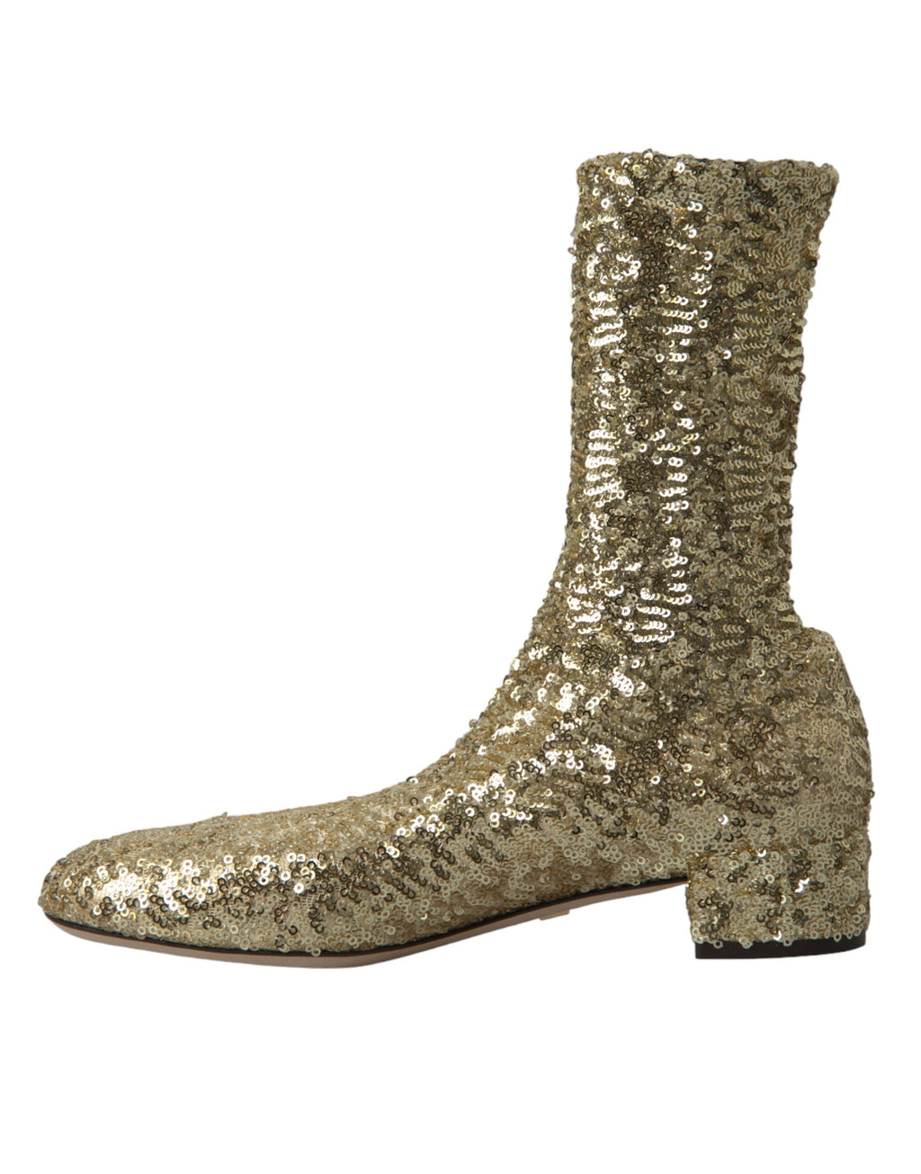 Dolce & Gabbana Gold Sequined Short Boots Stretch Shoes Dolce & Gabbana