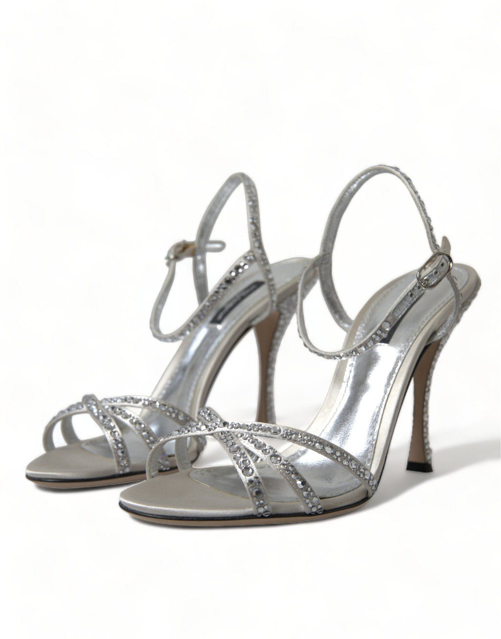 Dolce & Gabbana Silver Crystal Ankle Strap Sandals Shoes Dolce & Gabbana