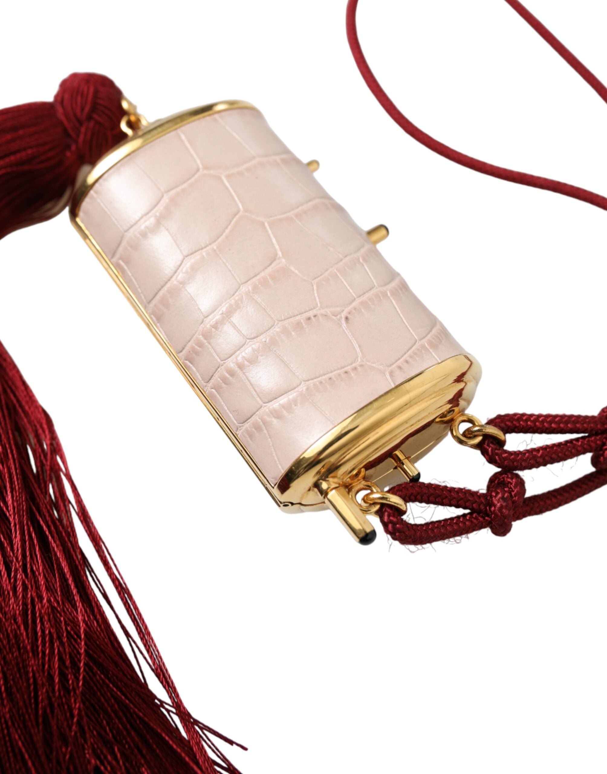 Dolce & Gabbana Pink Exotic Leather Mini Mirror Tassel Makeup Bag Dolce & Gabbana