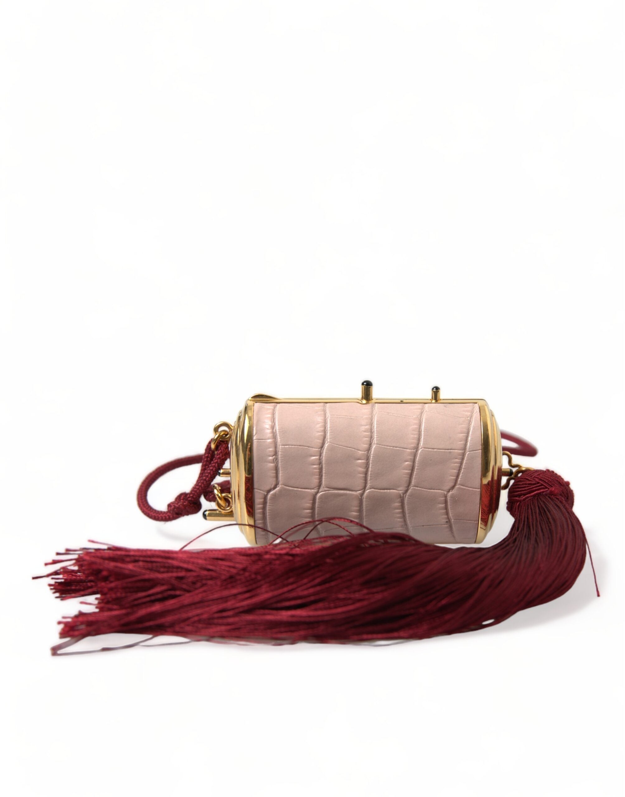 Dolce & Gabbana Pink Exotic Leather Mini Mirror Tassel Makeup Bag Dolce & Gabbana