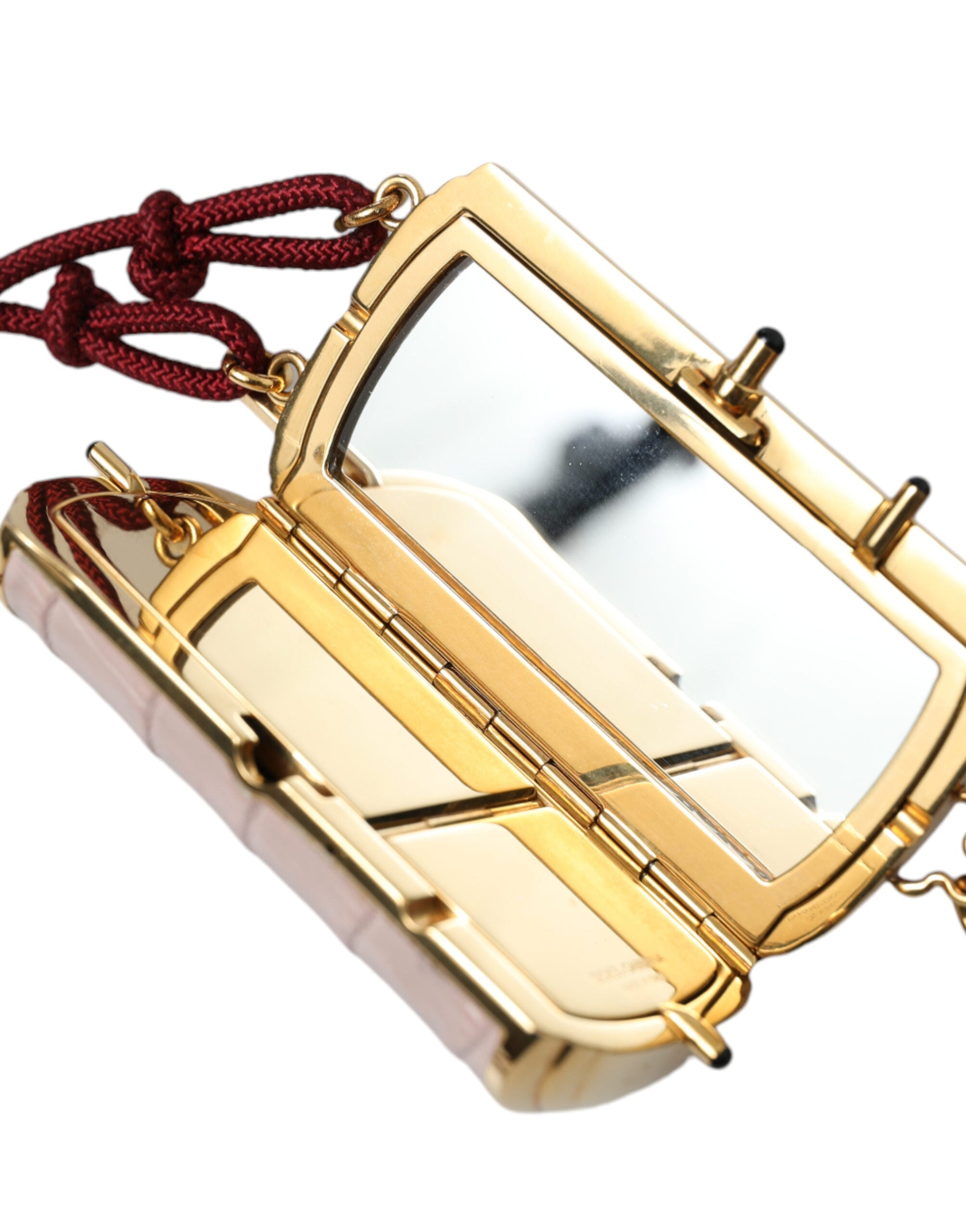 Dolce & Gabbana Pink Exotic Leather Mini Mirror Tassel Makeup Bag Dolce & Gabbana