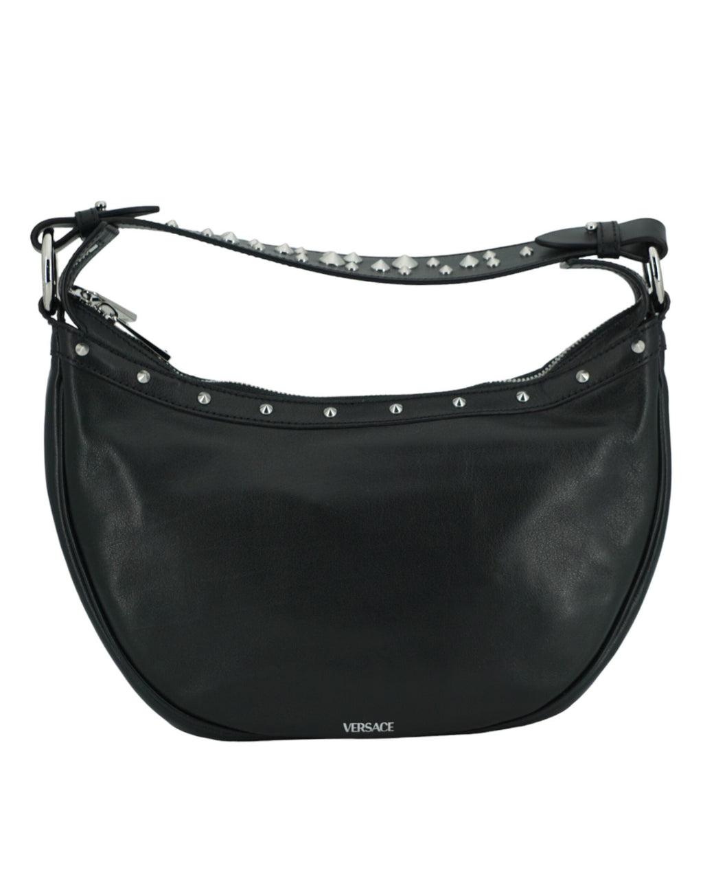 Versace Elegant Black Leather Hobo Shoulder Bag Versace