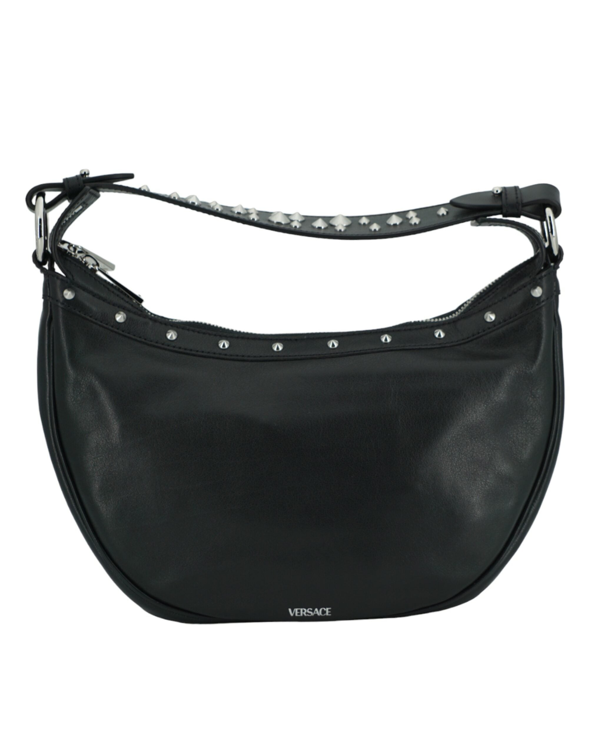 Versace Elegant Black Leather Hobo Shoulder Bag Versace