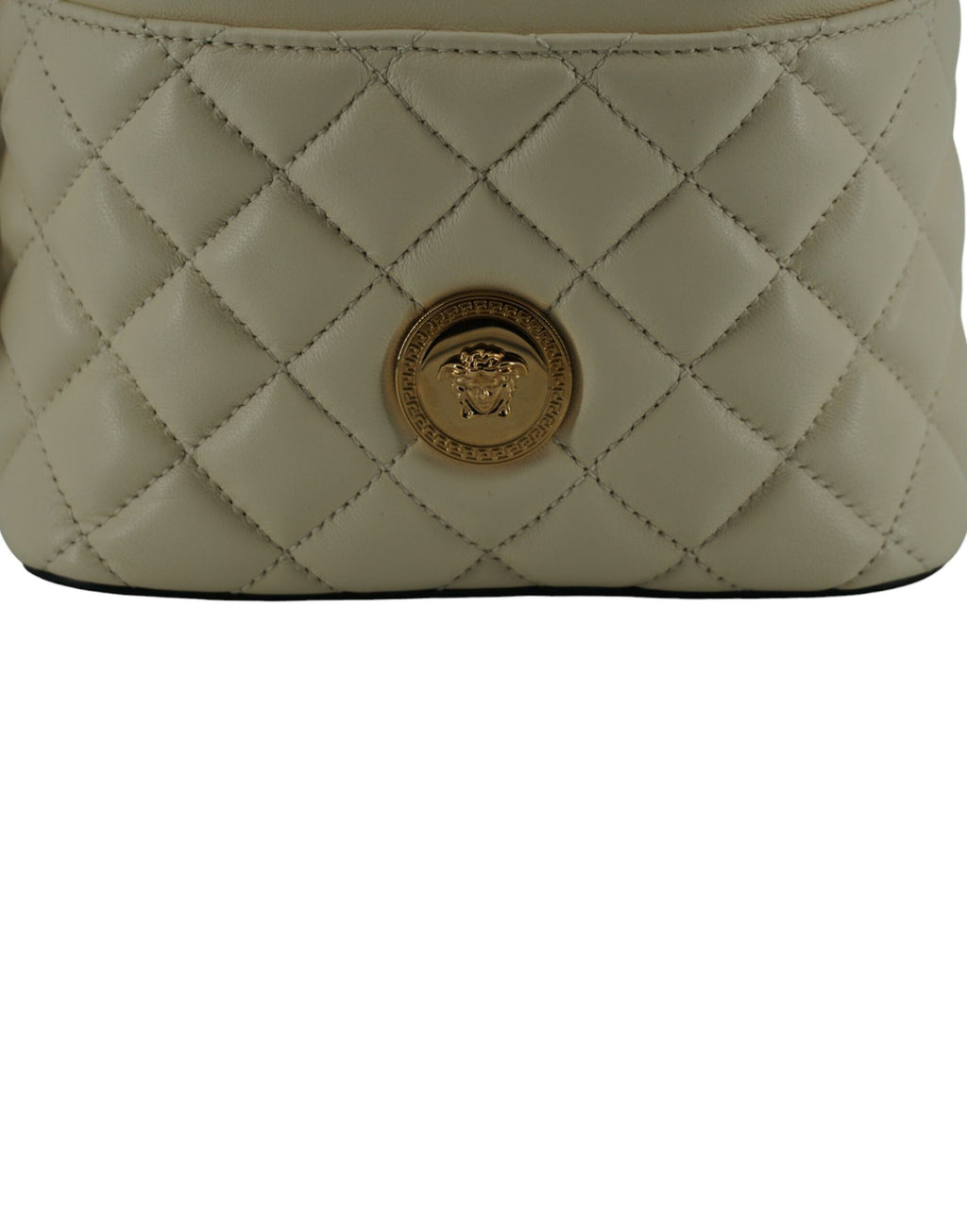 Versace Elegant Small White Leather Bucket Shoulder Bag Versace