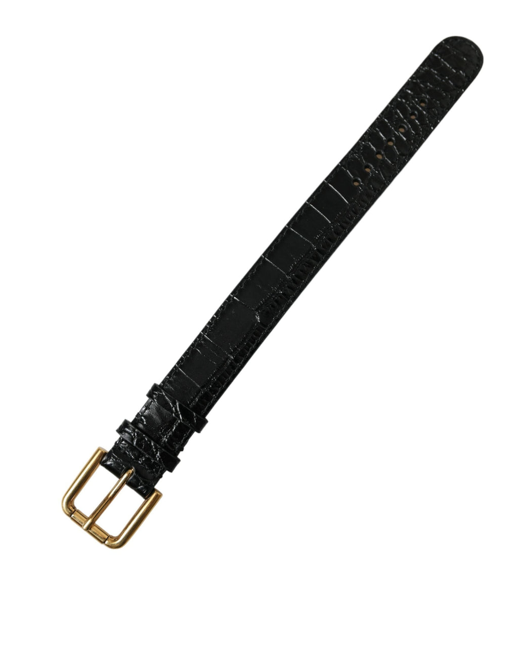 Dolce & Gabbana Black Textured Leather Gold Tone Metal Buckle Armband Dolce & Gabbana