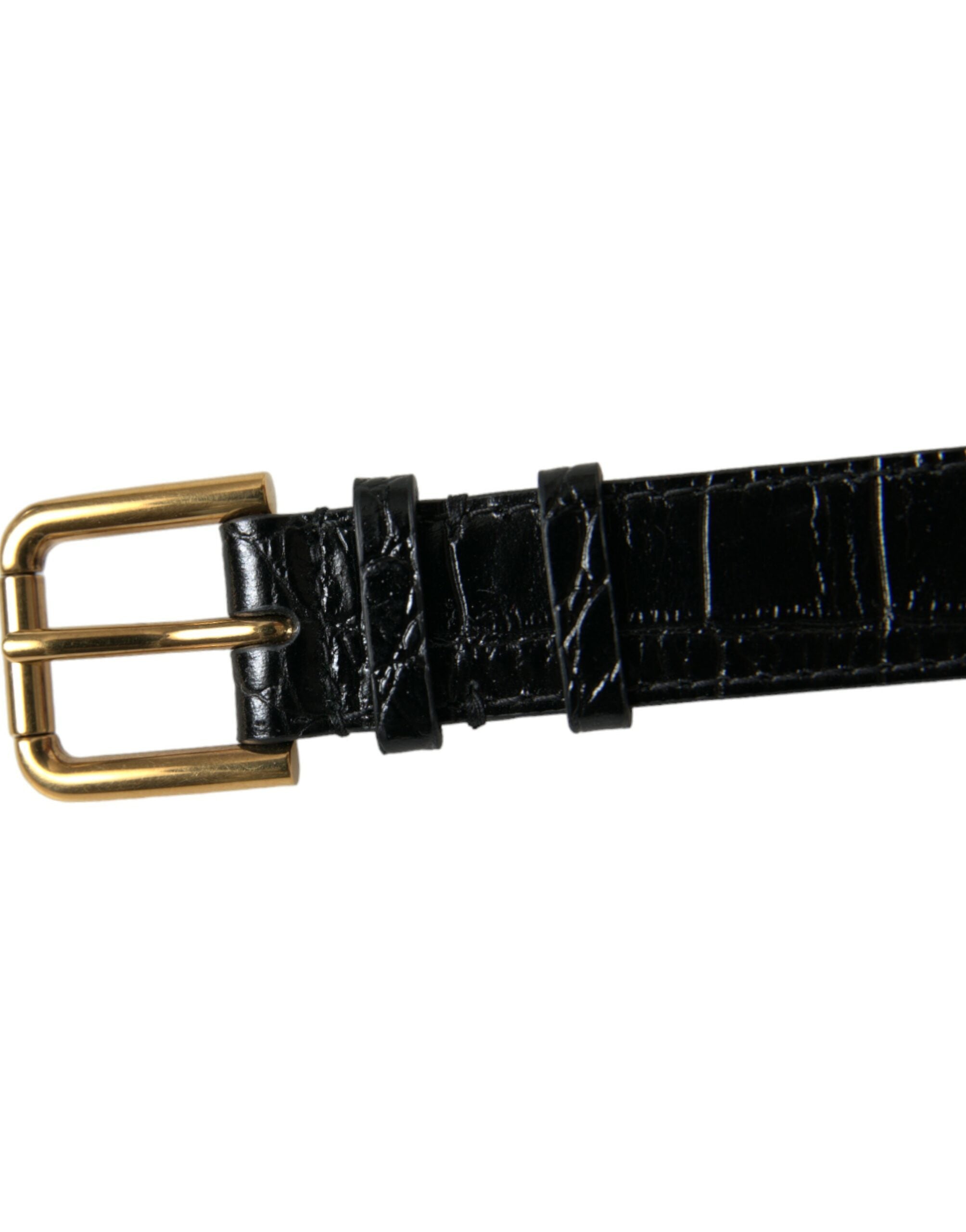 Dolce & Gabbana Black Textured Leather Gold Tone Metal Buckle Armband Dolce & Gabbana
