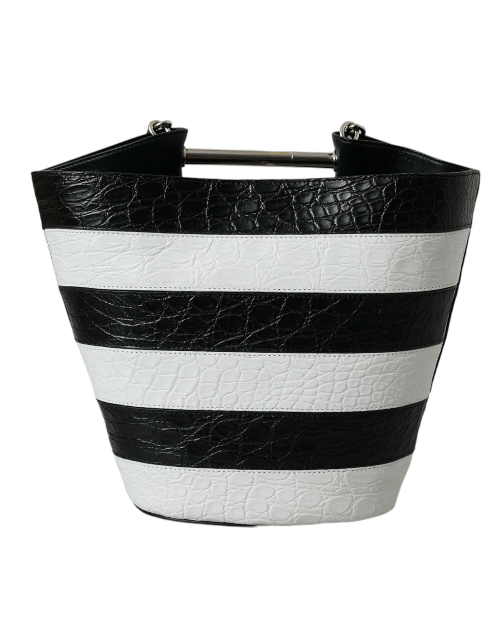 Balenciaga Black White Striped Exotic Skin Leather Maxi Bucket Tote Bag Balenciaga