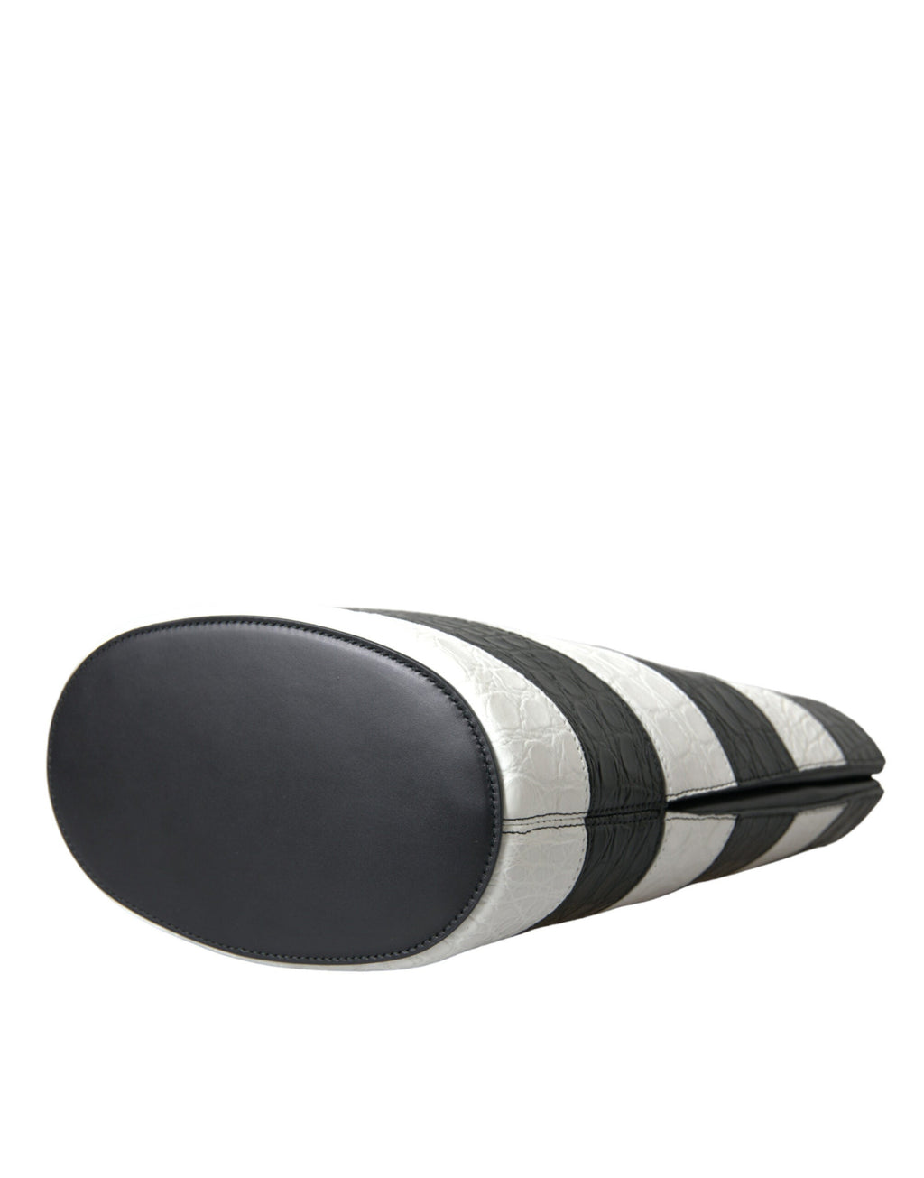 Balenciaga Black White Striped Exotic Skin Leather Maxi Bucket Tote Bag Balenciaga