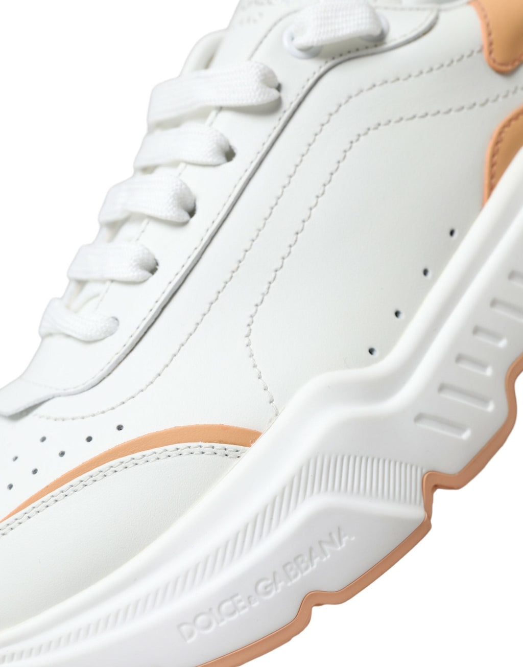 Dolce & Gabbana White Peach DAYMASTER Leather Sneakers Shoes Dolce & Gabbana