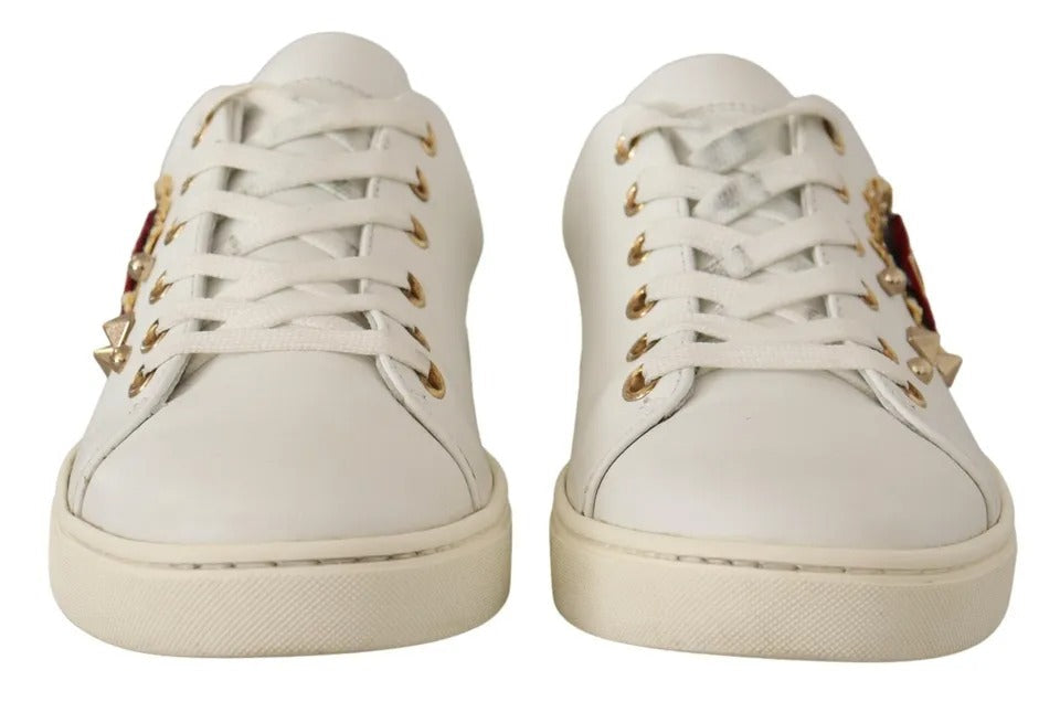 Dolce & Gabbana White Leather Gold Red Heart Sneakers Shoes Dolce & Gabbana