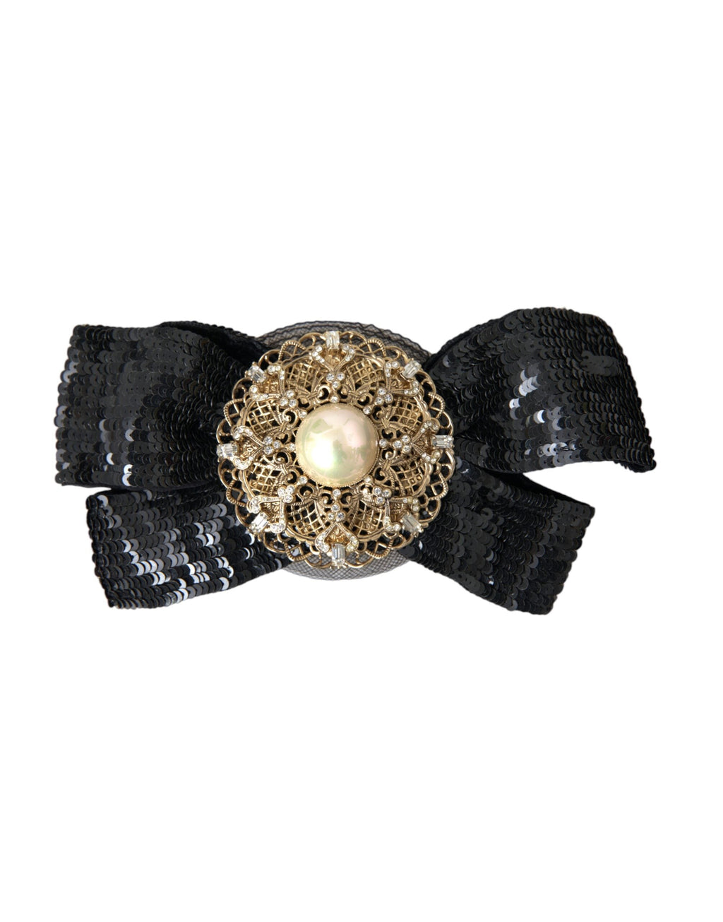 Dolce & Gabbana Black Sequin Pearl Handmade Brooch Hair Pin Dolce & Gabbana