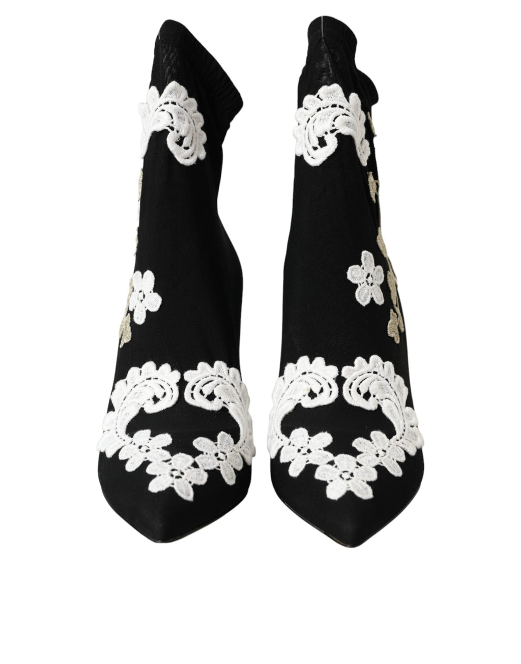 Dolce & Gabbana Black White Embroidery Slip On Boots Shoes Dolce & Gabbana
