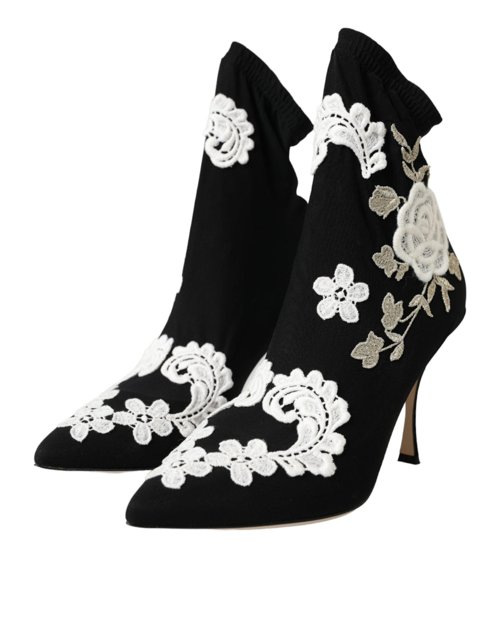 Dolce & Gabbana Black White Embroidery Slip On Boots Shoes Dolce & Gabbana