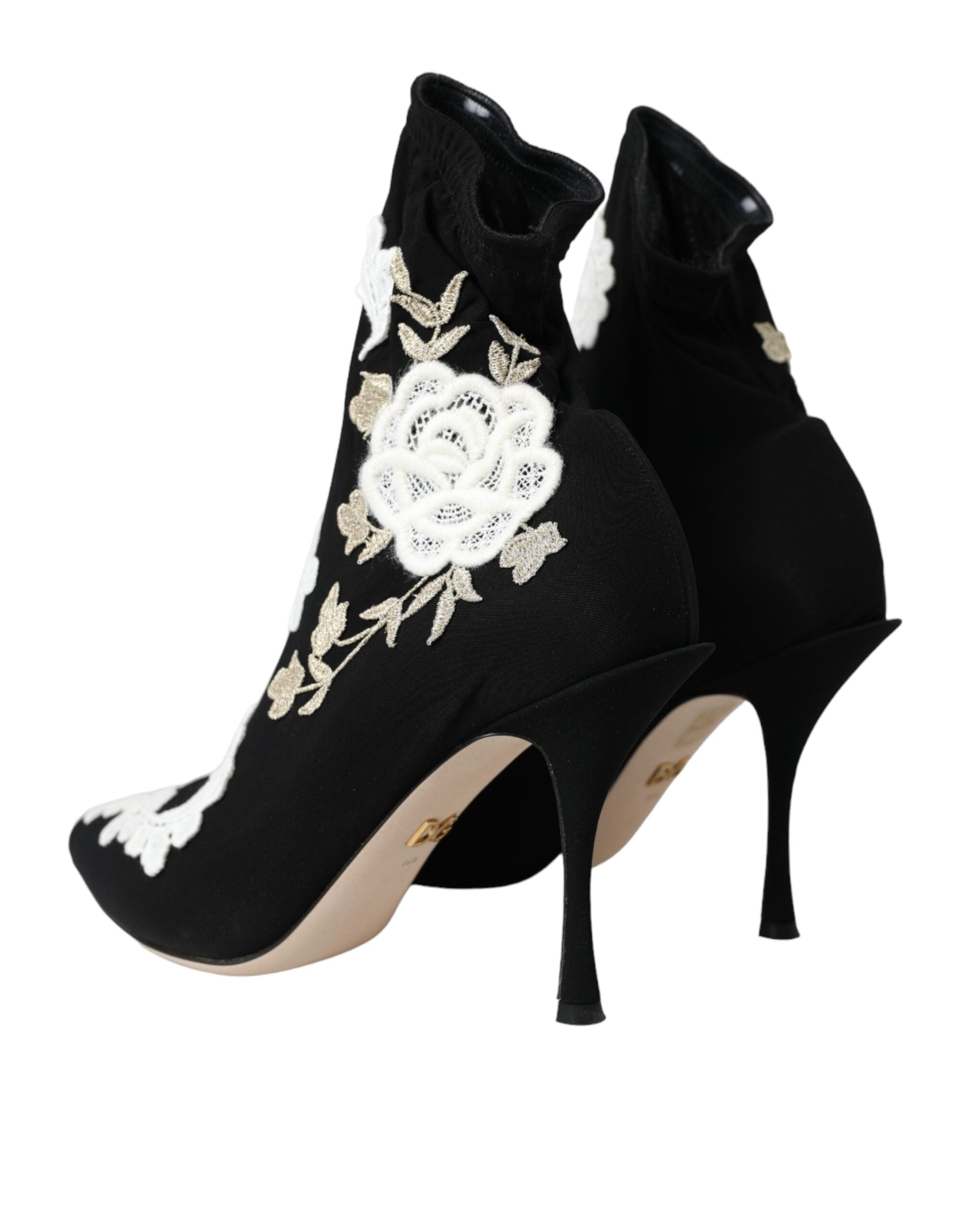 Dolce & Gabbana Black White Embroidery Slip On Boots Shoes Dolce & Gabbana