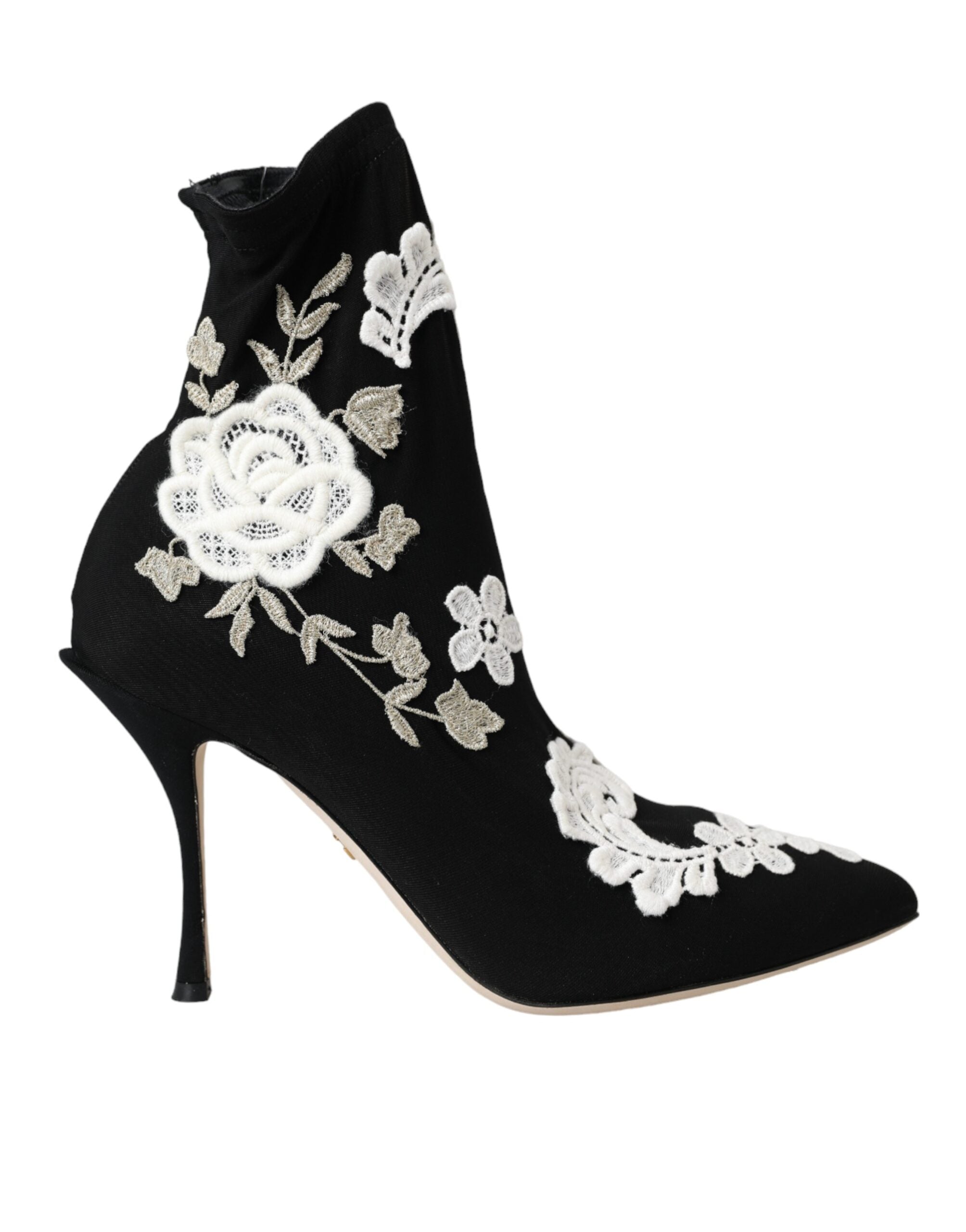 Dolce & Gabbana Black White Embroidery Slip On Boots Shoes Dolce & Gabbana