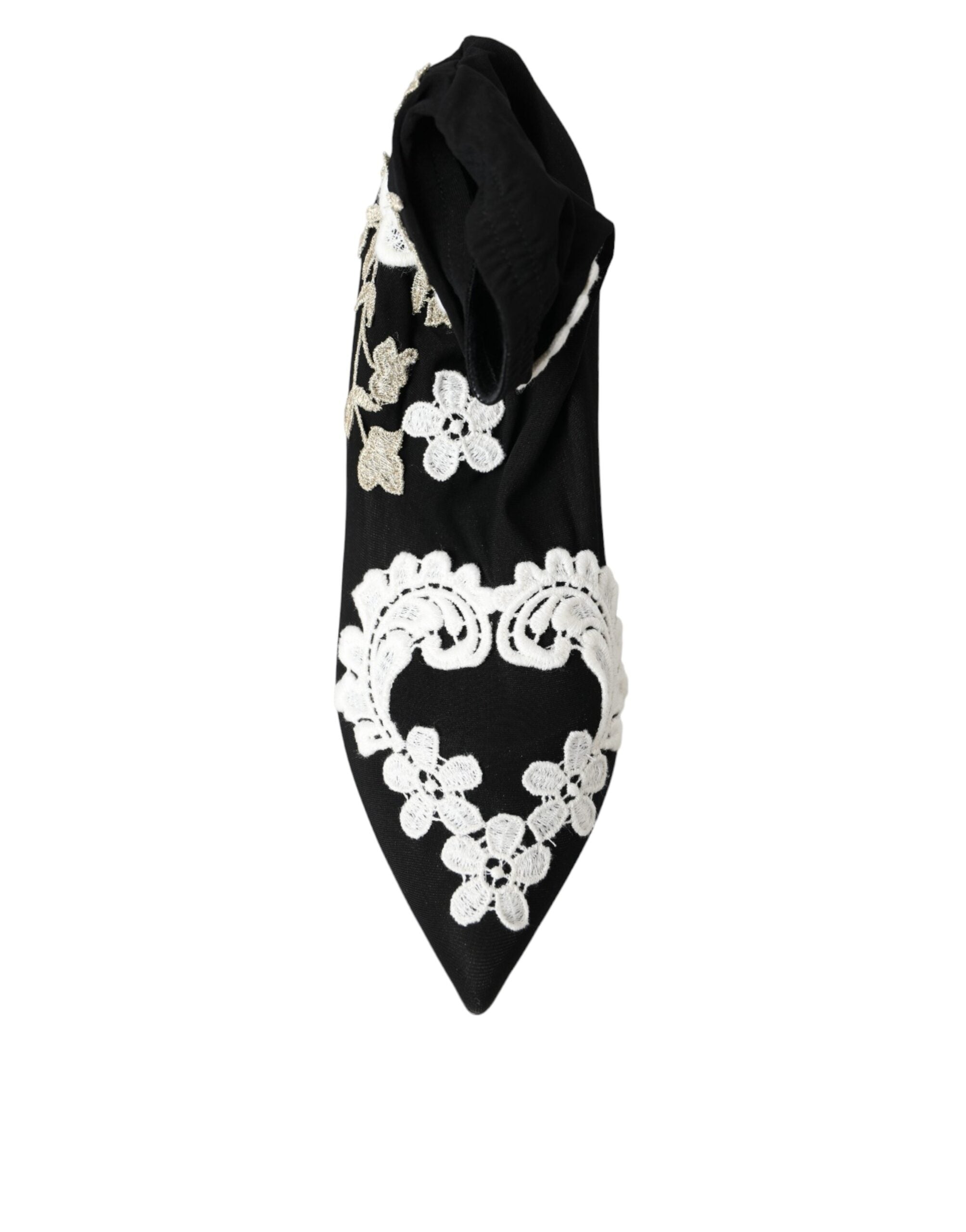 Dolce & Gabbana Black White Embroidery Slip On Boots Shoes Dolce & Gabbana
