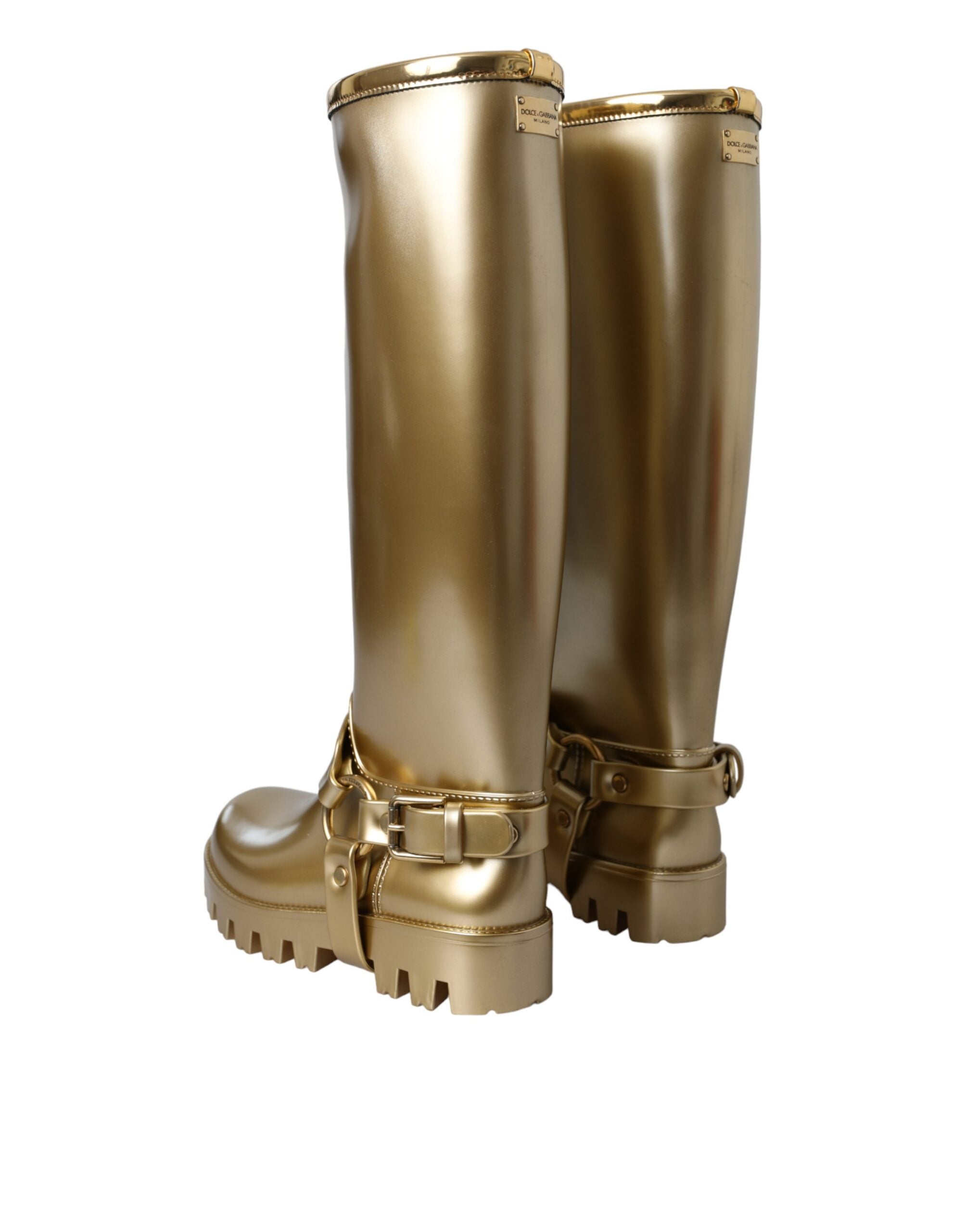 Dolce & Gabbana Metallic Gold Rubber PVC Rain Boots Shoes Dolce & Gabbana