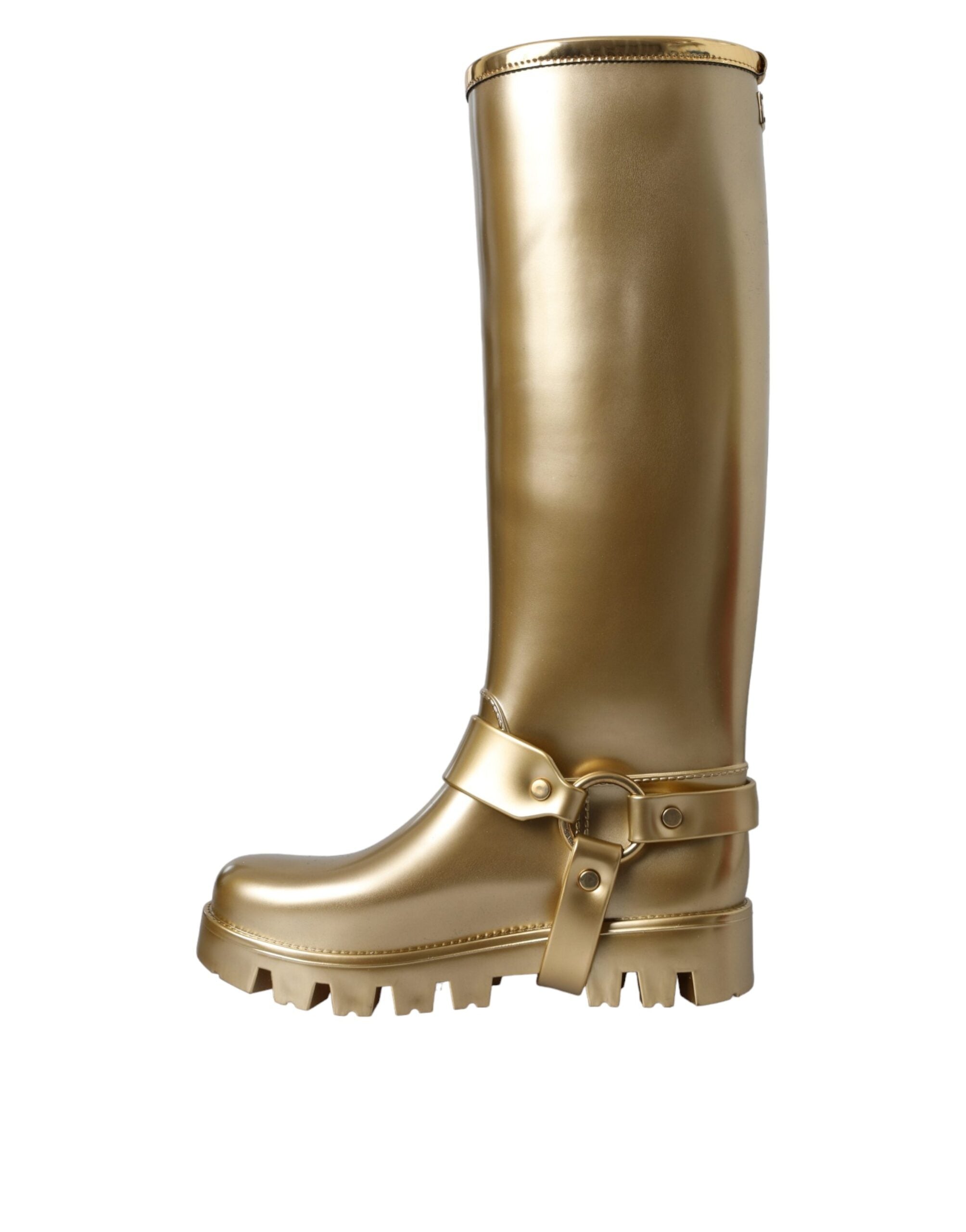 Dolce & Gabbana Metallic Gold Rubber PVC Rain Boots Shoes Dolce & Gabbana