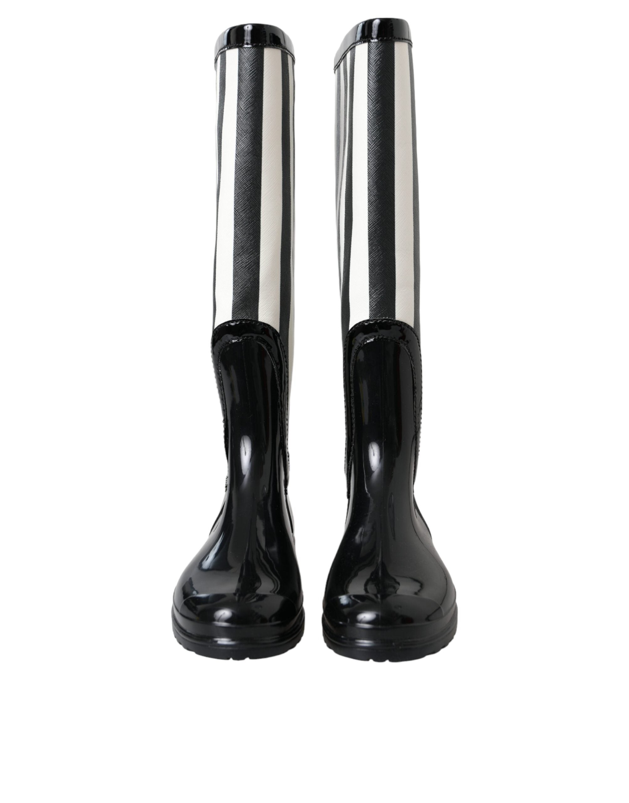 Dolce & Gabbana Black Rubber Knee High Flat Boots Shoes Dolce & Gabbana