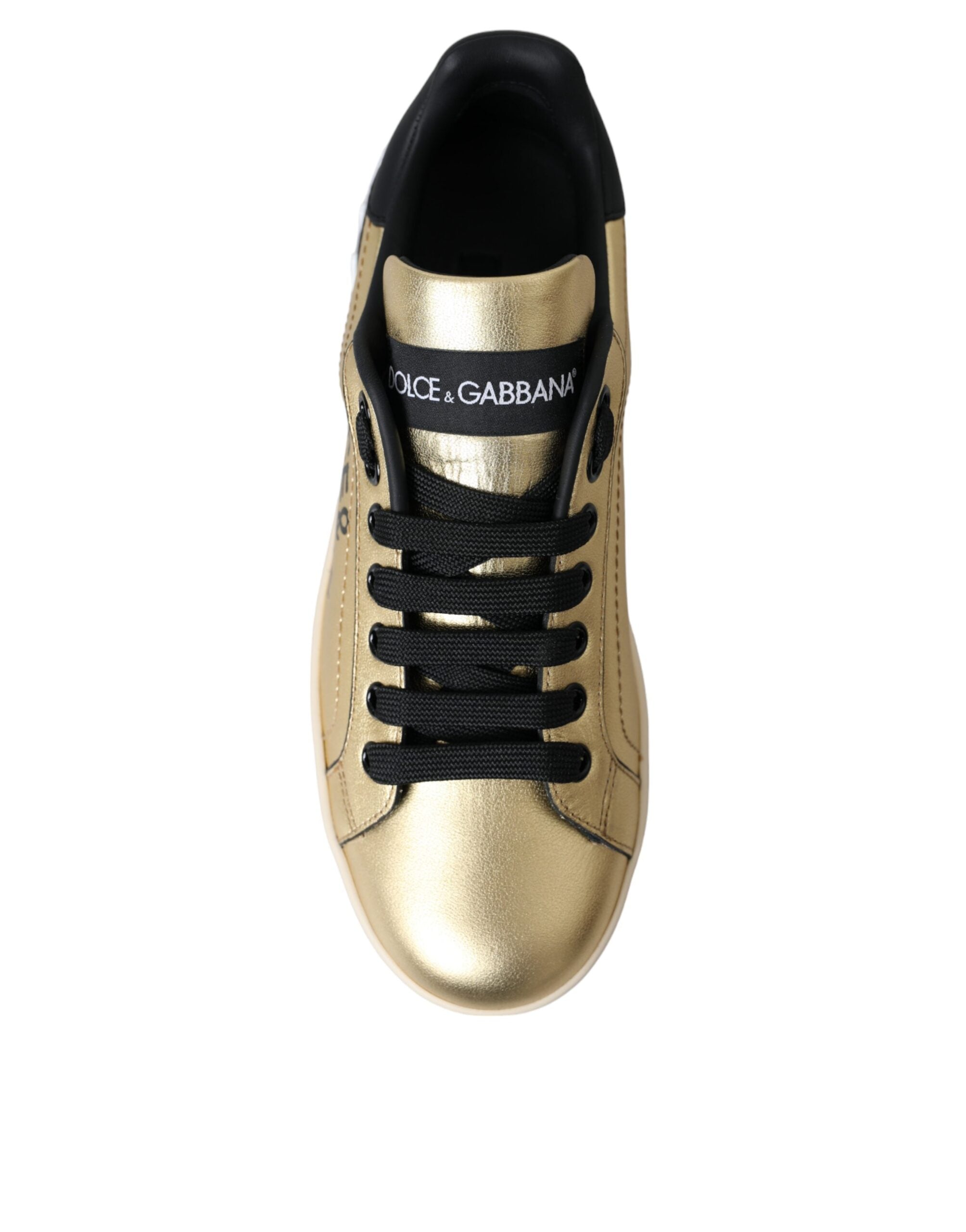 Dolce & Gabbana Gold Portofino Calf Leather Sneakers Women Shoes Dolce & Gabbana
