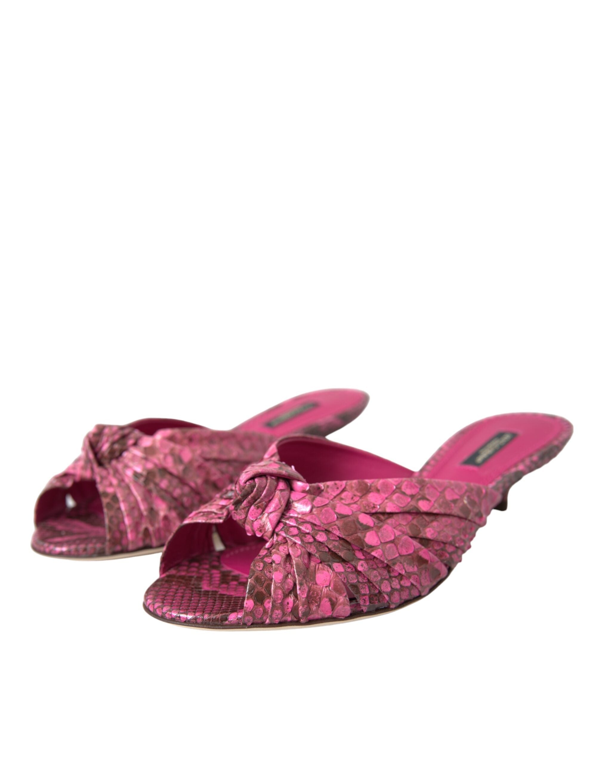 Dolce & Gabbana Pink Exotic Leather Kitten Heels Slides Shoes Dolce & Gabbana