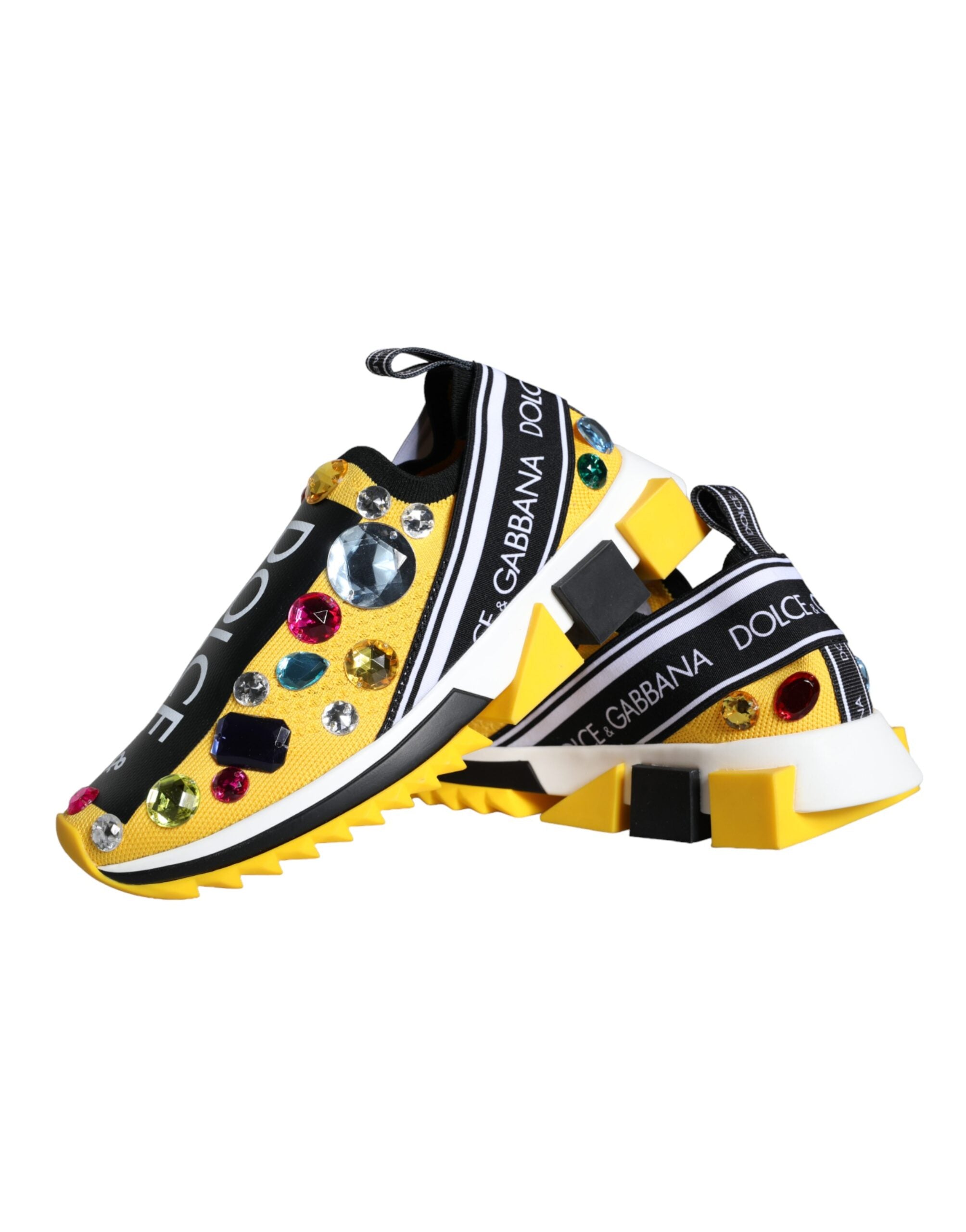 Dolce & Gabbana Yellow Sorrento Crystals Sneakers Womens Shoes Dolce & Gabbana