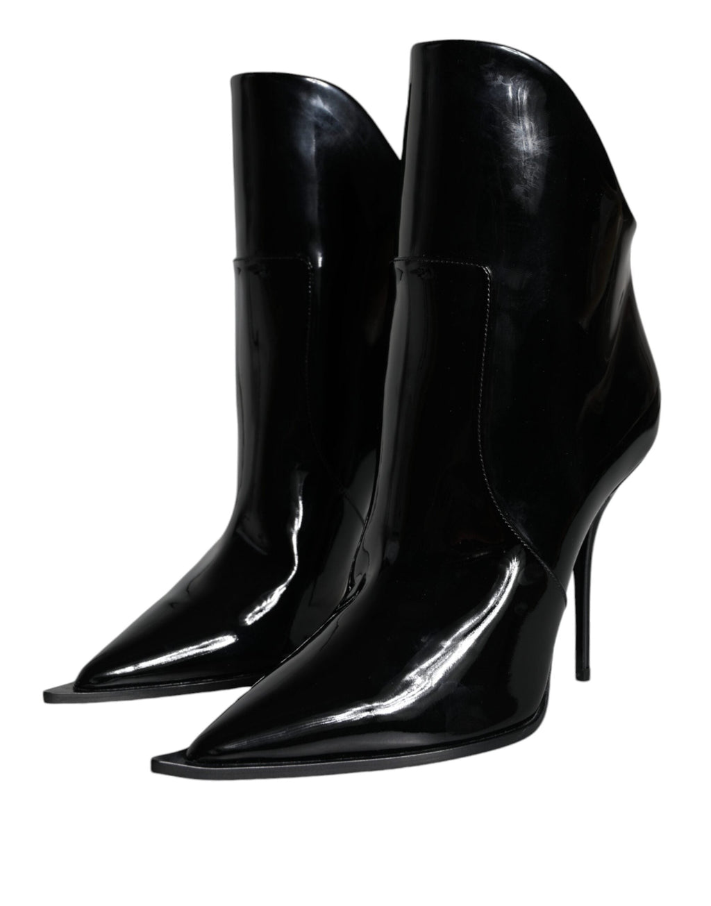 Dolce & Gabbana Black Patent Leather Pointed Ankle Boots Shoes Dolce & Gabbana