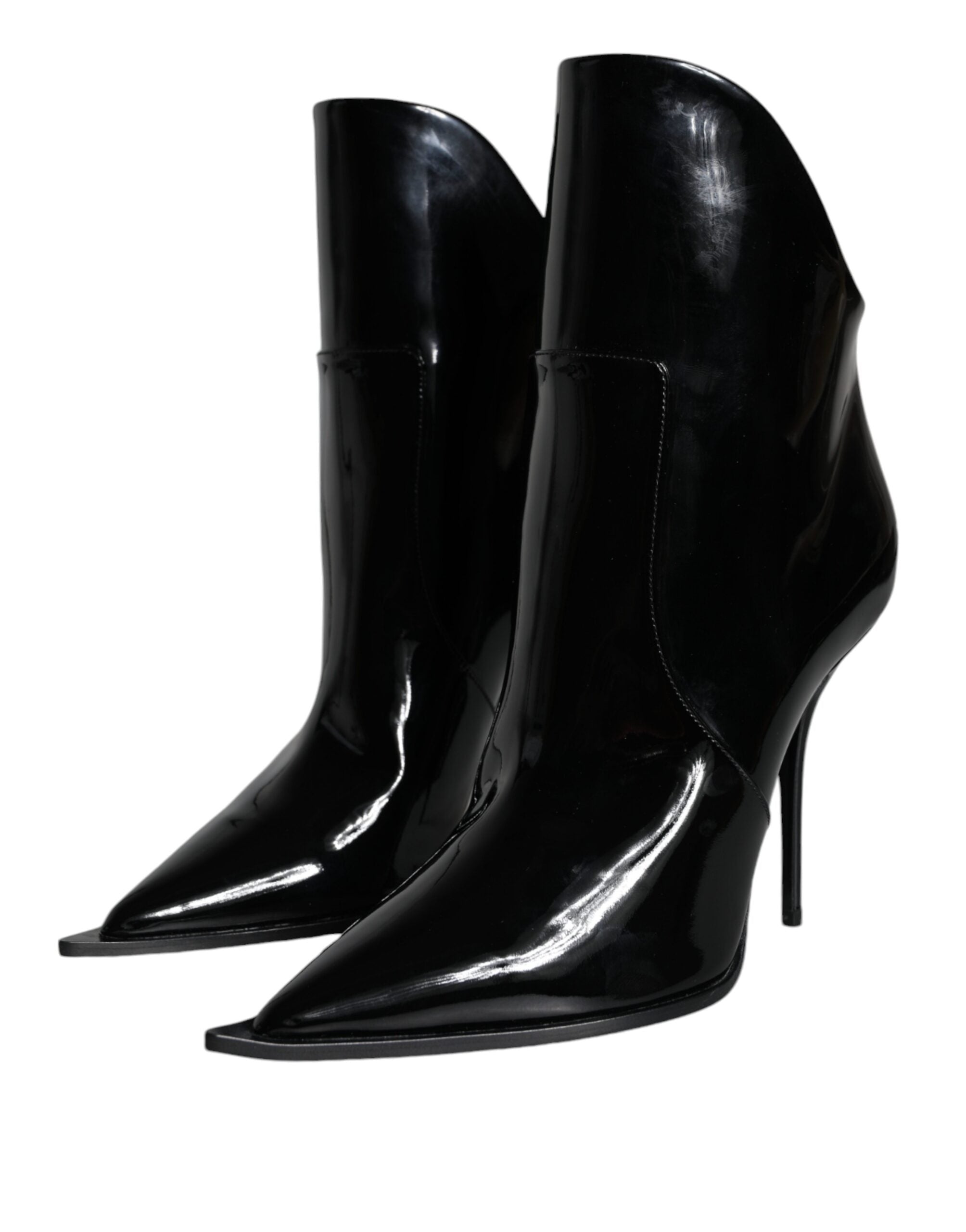 Dolce & Gabbana Black Patent Leather Pointed Ankle Boots Shoes Dolce & Gabbana