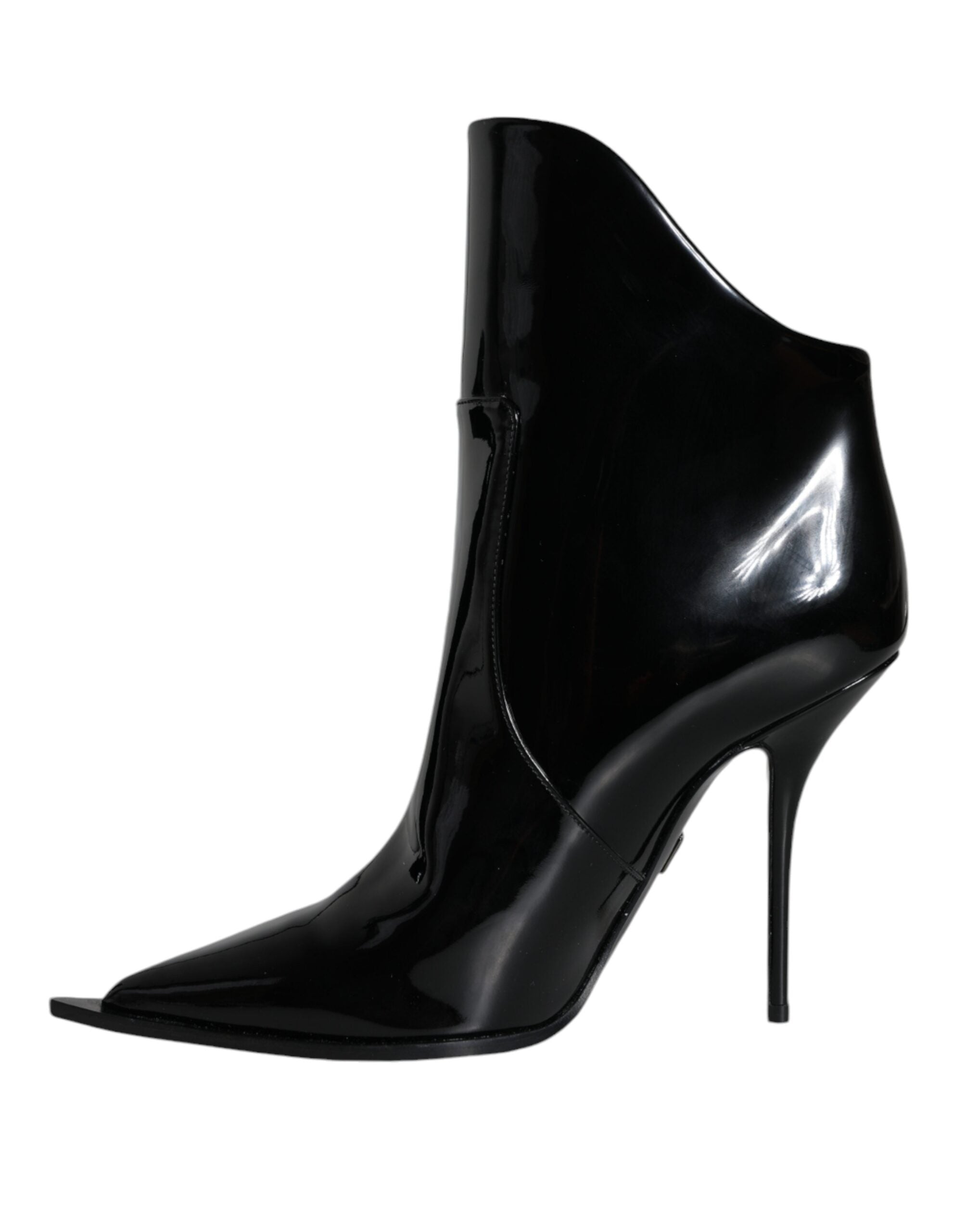 Dolce & Gabbana Black Patent Leather Pointed Ankle Boots Shoes Dolce & Gabbana