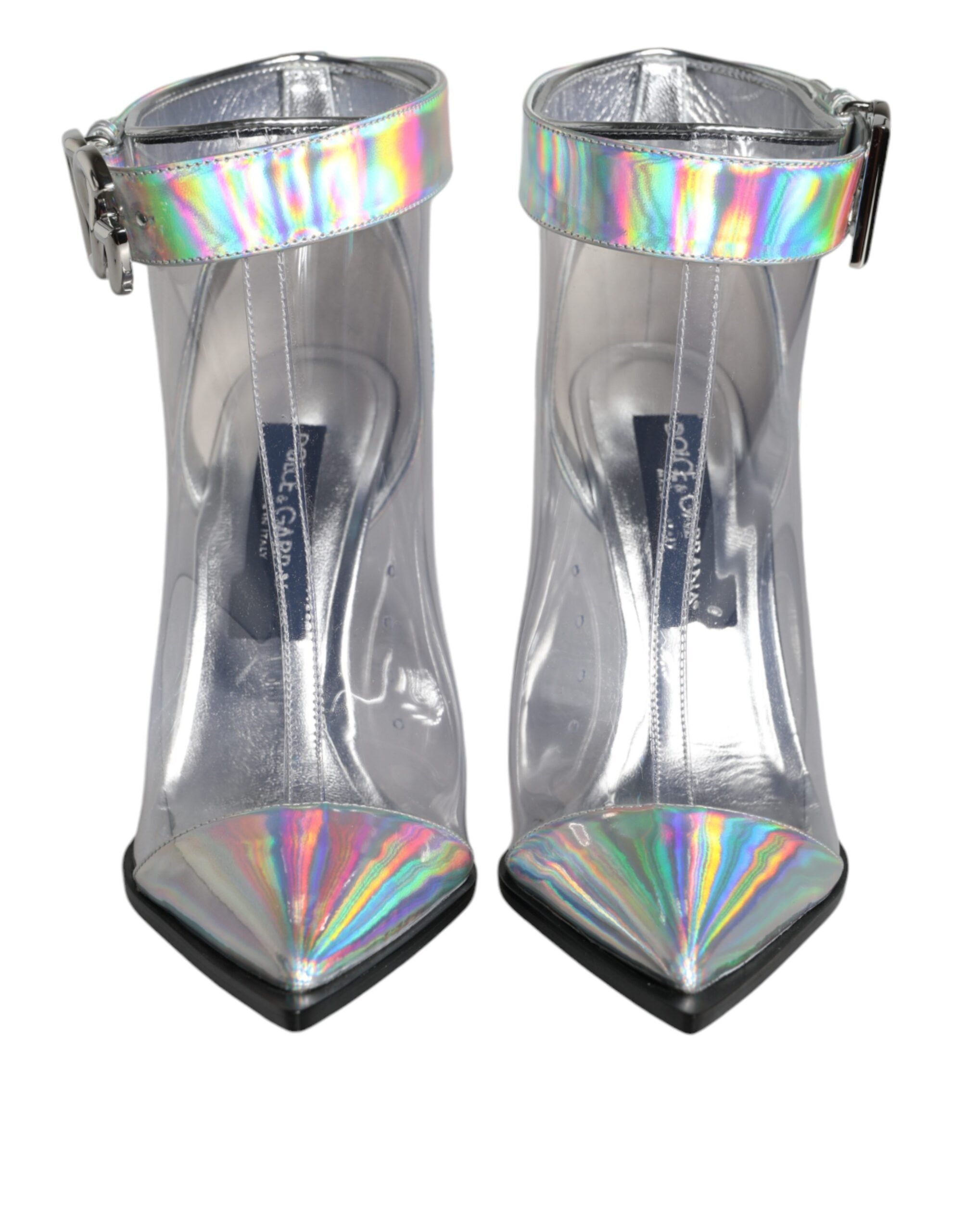 Dolce & Gabbana Silver Iridescent PVC Pointed Short Boots Shoes Dolce & Gabbana